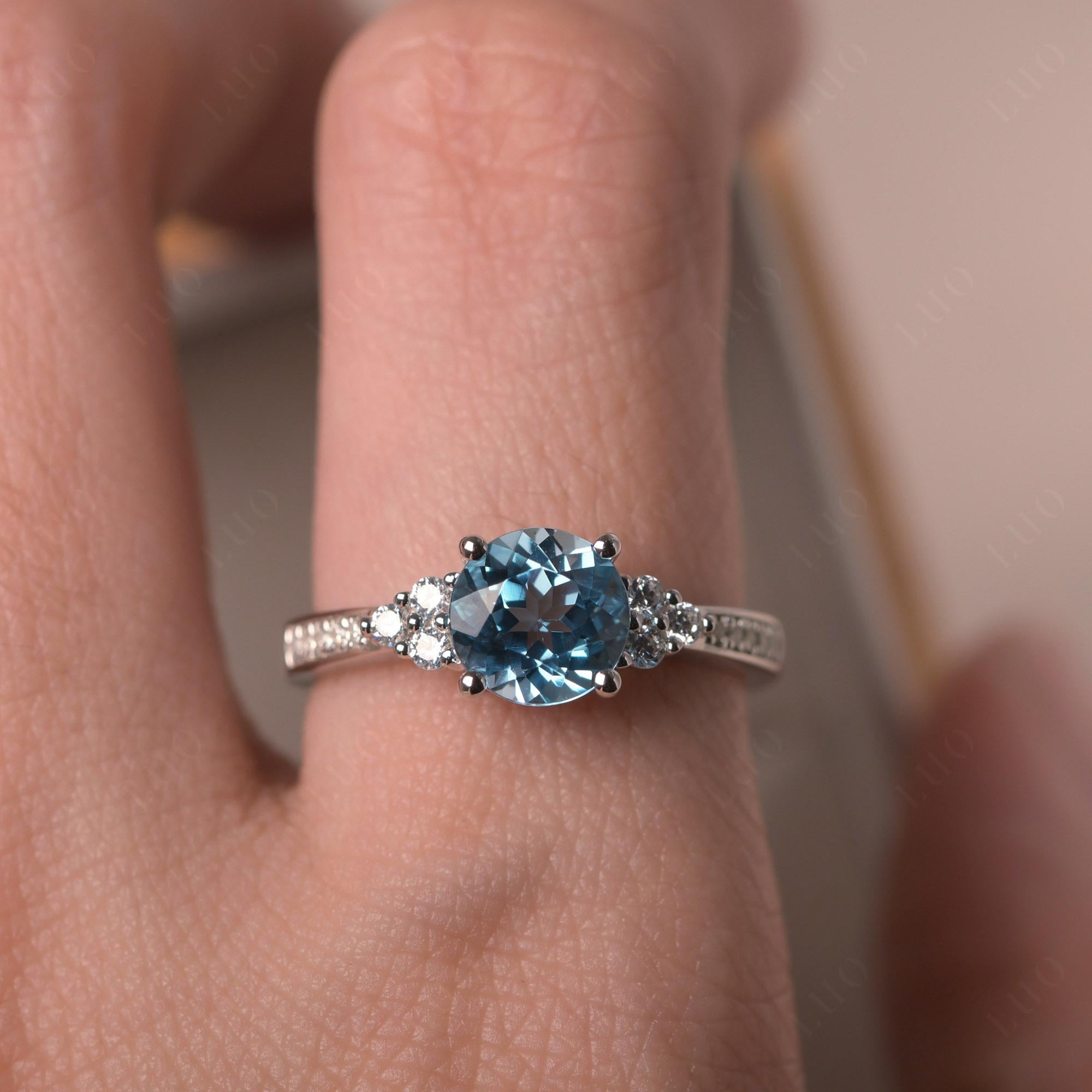 Round Cut Swiss Blue Topaz Engagement Ring - LUO Jewelry 