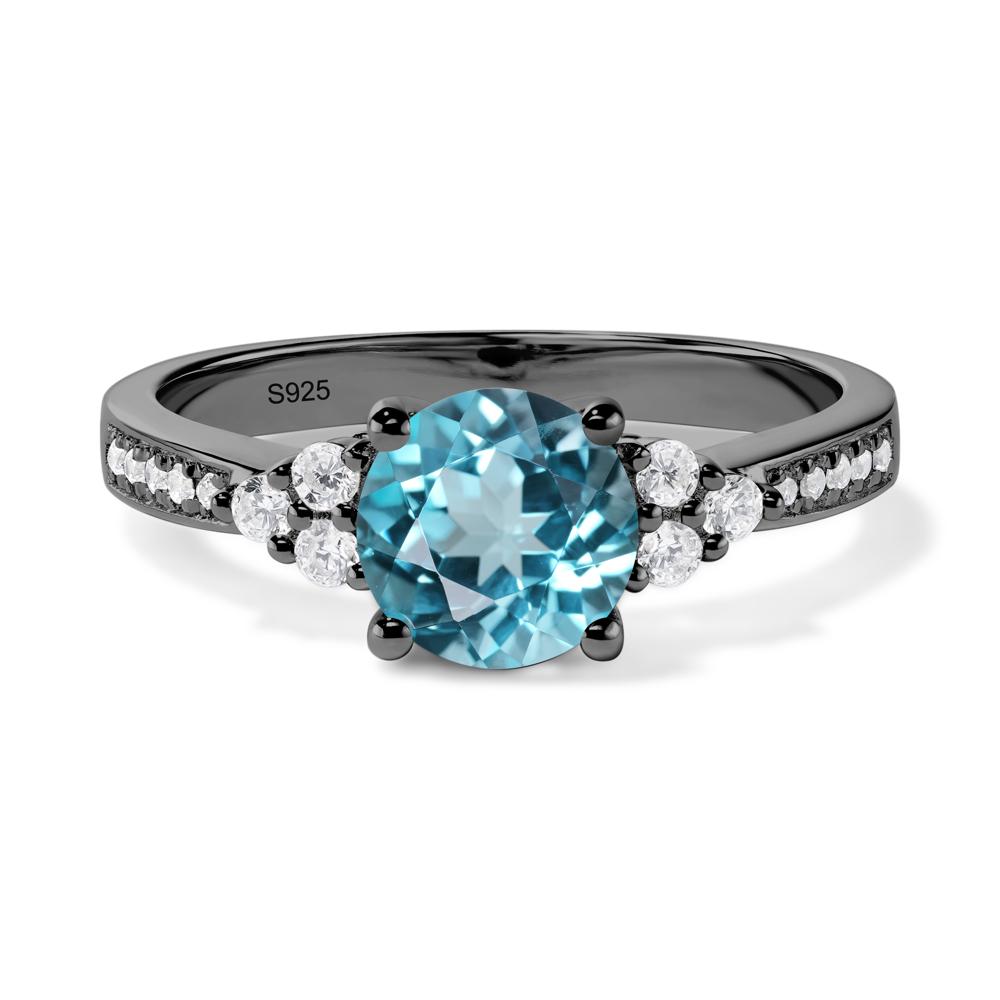 Round Cut Swiss Blue Topaz Engagement Ring - LUO Jewelry #metal_black finish sterling silver