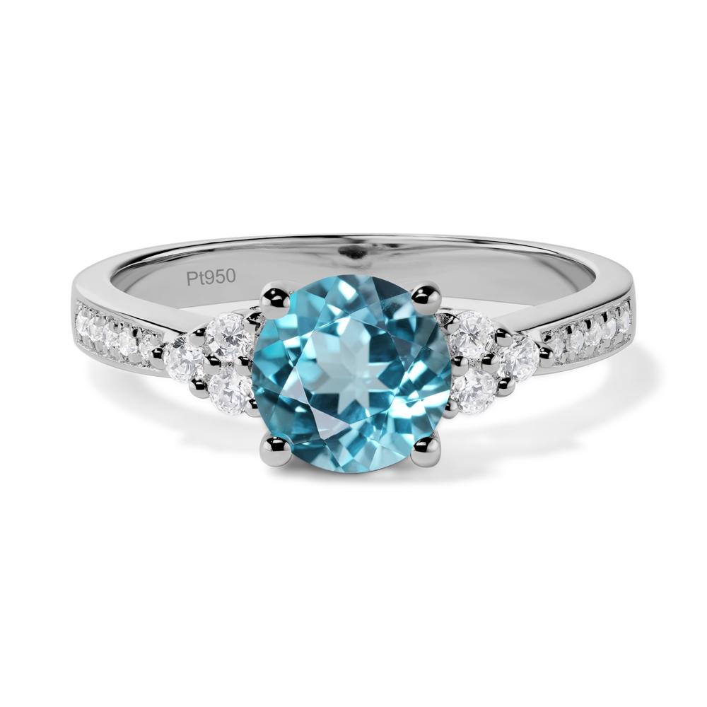 Round Cut Swiss Blue Topaz Engagement Ring - LUO Jewelry #metal_platinum