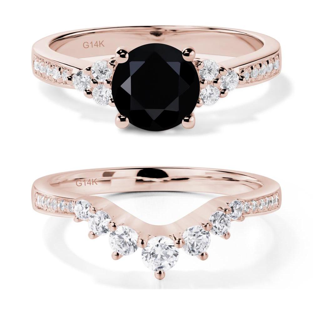 Round Cut Black Spinel Engagement Ring - LUO Jewelry #metal_14k rose gold