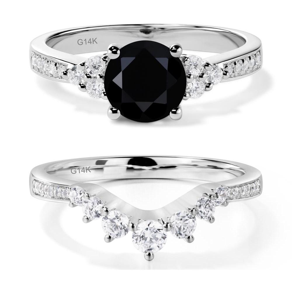 Round Cut Black Spinel Engagement Ring - LUO Jewelry #metal_14k white gold