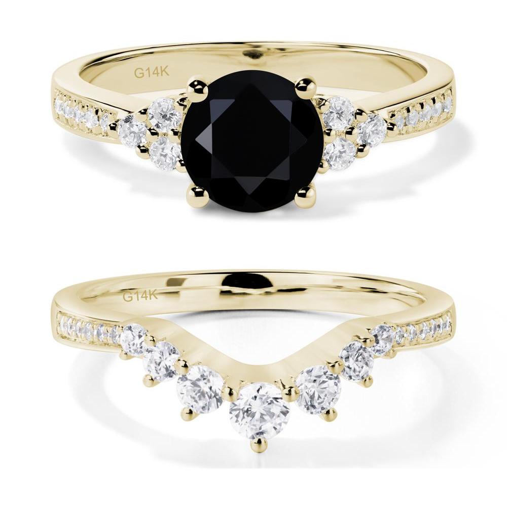 Round Cut Black Spinel Engagement Ring - LUO Jewelry #metal_14k yellow gold