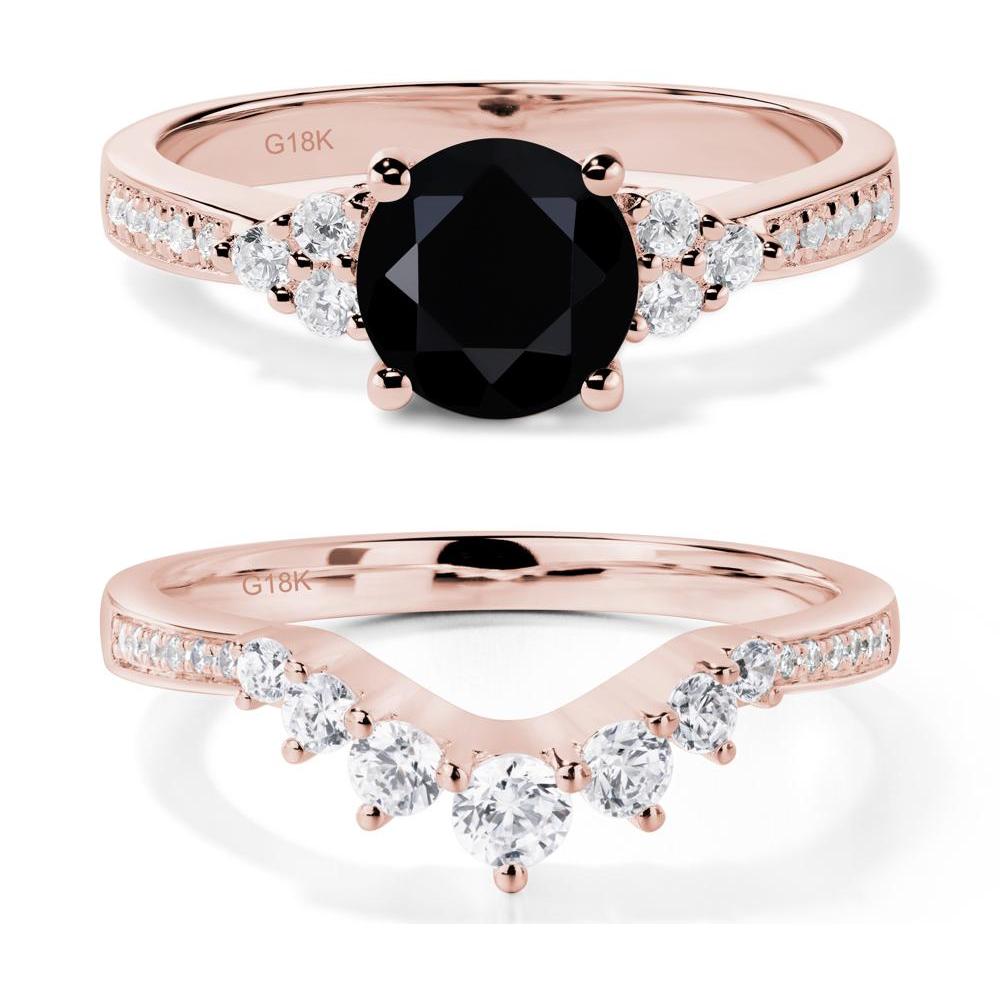 Round Cut Black Spinel Engagement Ring - LUO Jewelry #metal_18k rose gold