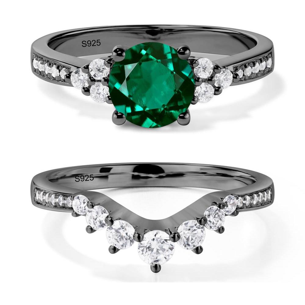 Round Cut Emerald Engagement Ring - LUO Jewelry #metal_black finish sterling silver