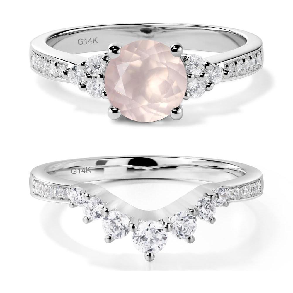 Round Cut Rose Quartz Engagement Ring - LUO Jewelry #metal_14k white gold