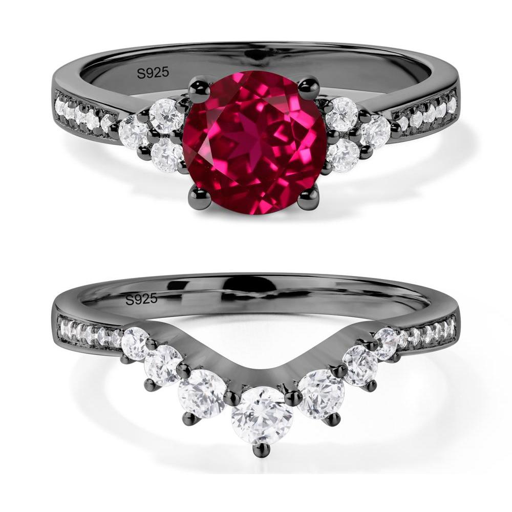 Round Cut Ruby Engagement Ring - LUO Jewelry #metal_black finish sterling silver