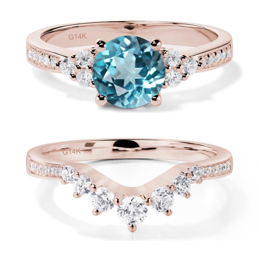 Round Cut Swiss Blue Topaz Engagement Ring - LUO Jewelry #metal_14k rose gold