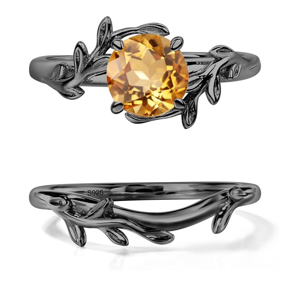 Citrine Leaf and Vine Ring - LUO Jewelry #metal_black finish sterling silver