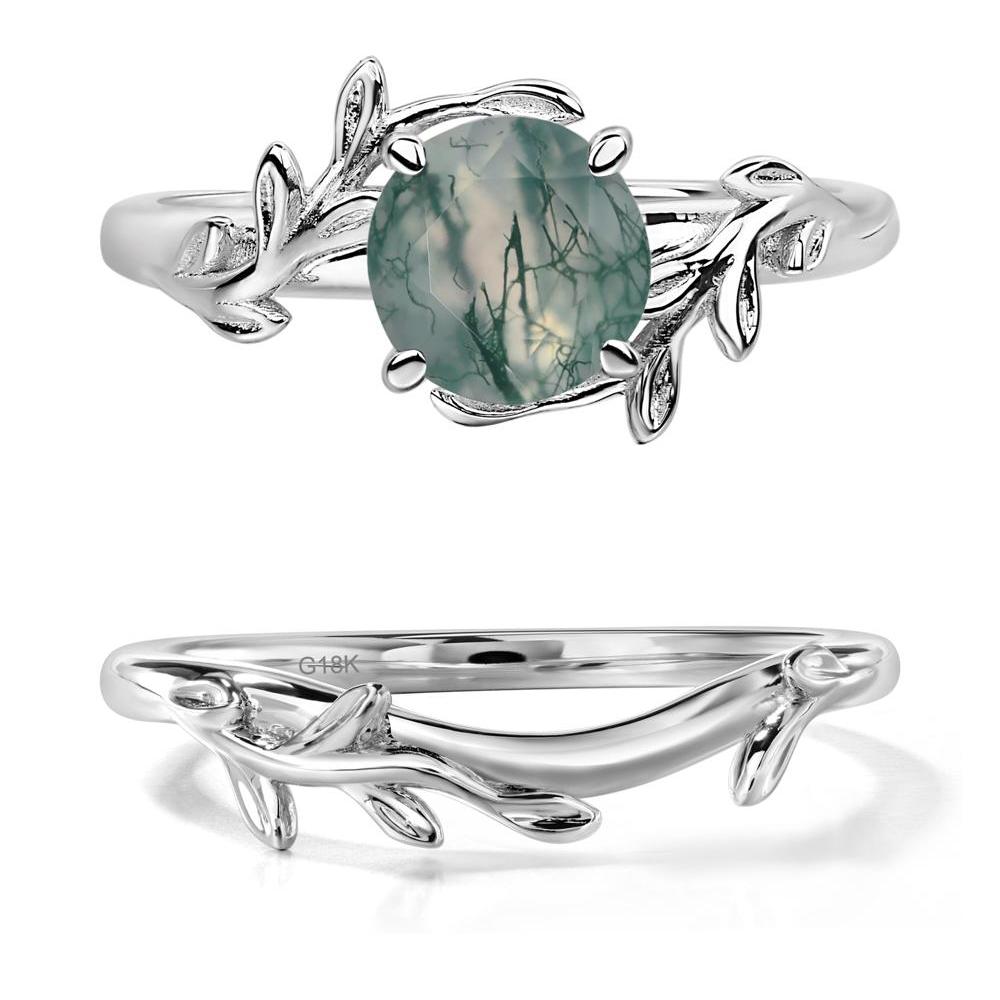 Moss Agate Vine Engagement Ring - LUO Jewelry #metal_18k white gold