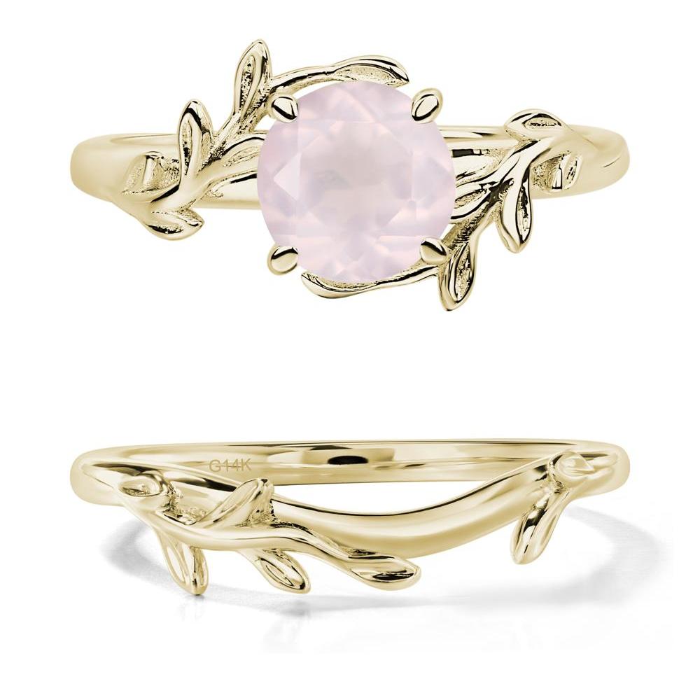 Rose Quartz Leaf and Vine Ring - LUO Jewelry #metal_14k yellow gold