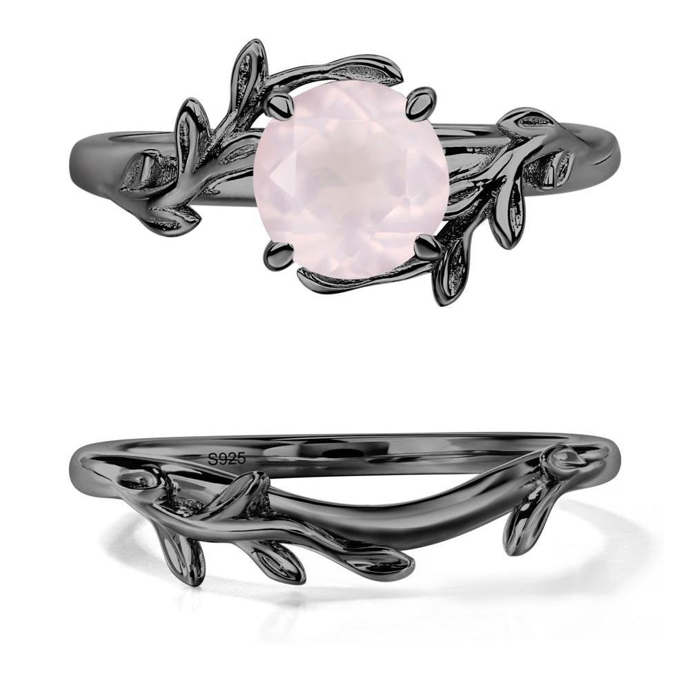 Rose Quartz Leaf and Vine Ring - LUO Jewelry #metal_black finish sterling silver