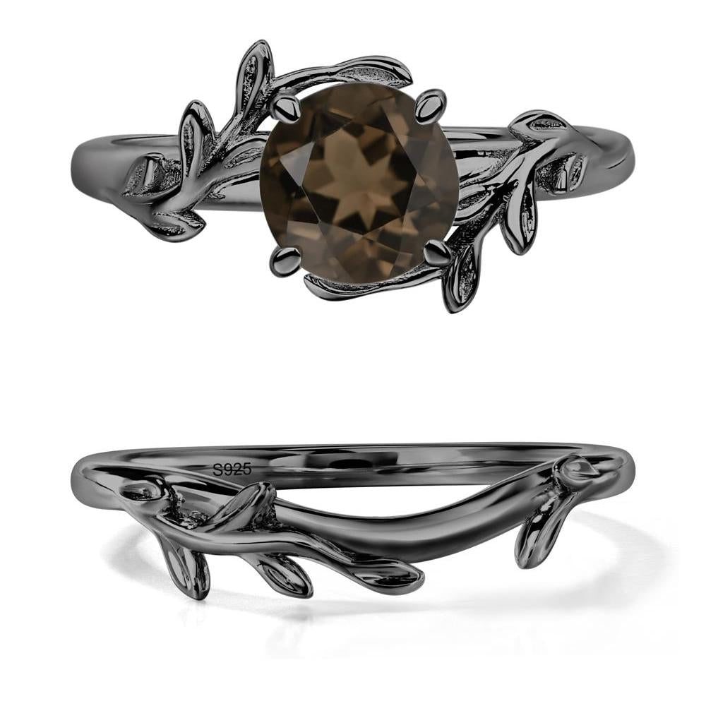 Smoky Quartz Vine Engagement Ring - LUO Jewelry #metal_black finish sterling silver