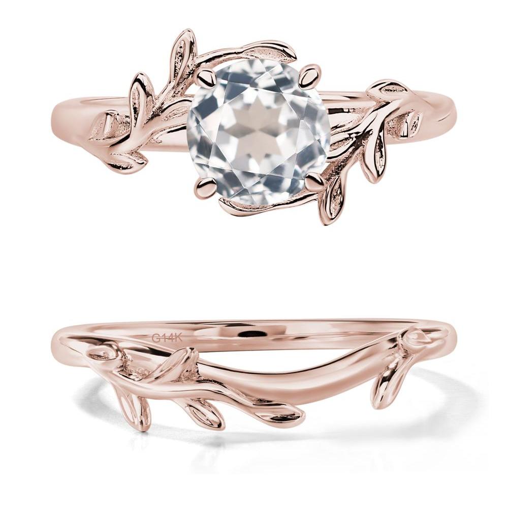 White Topaz Leaf and Vine Ring - LUO Jewelry #metal_14k rose gold