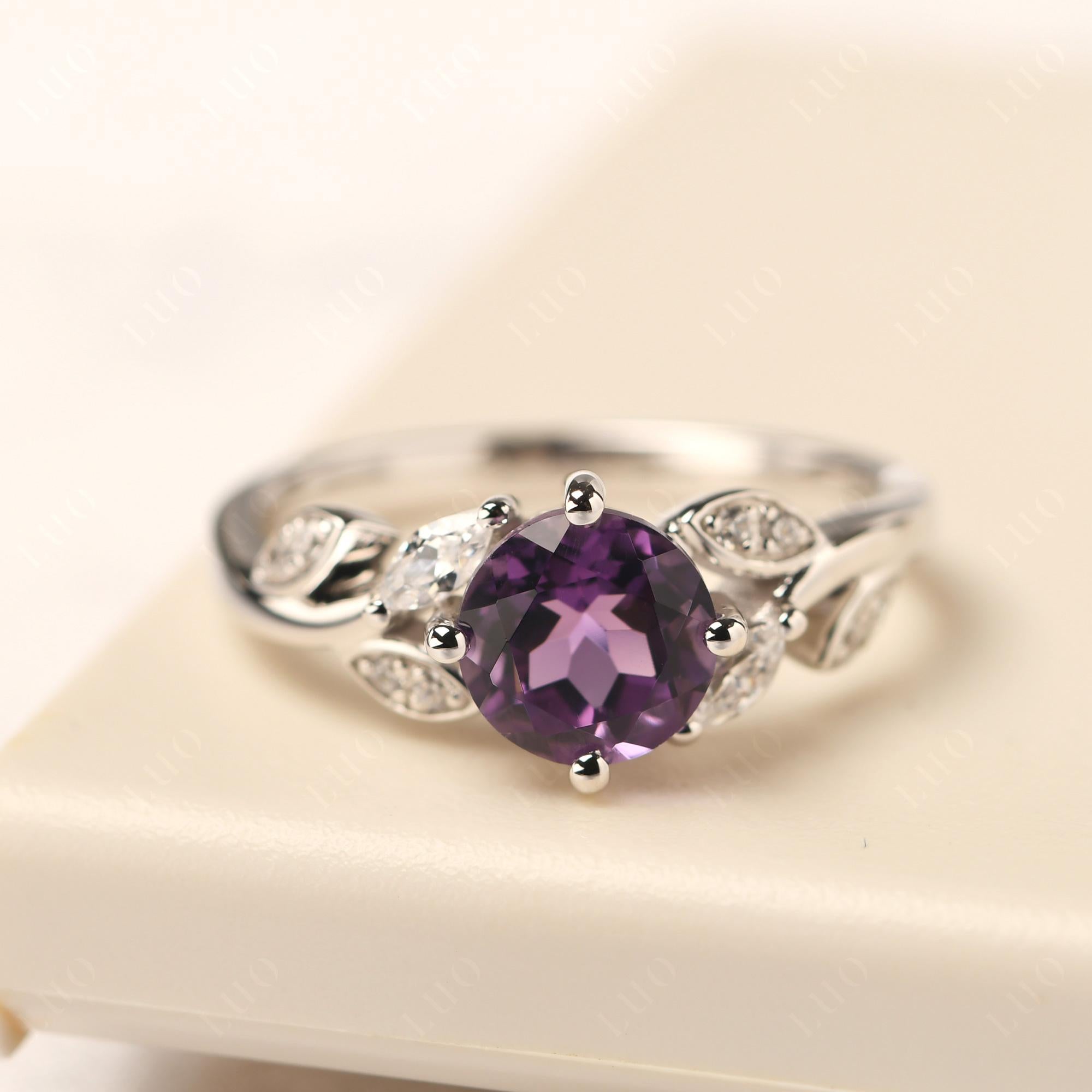 Vine Leaf Amethyst Engagement Ring - LUO Jewelry 