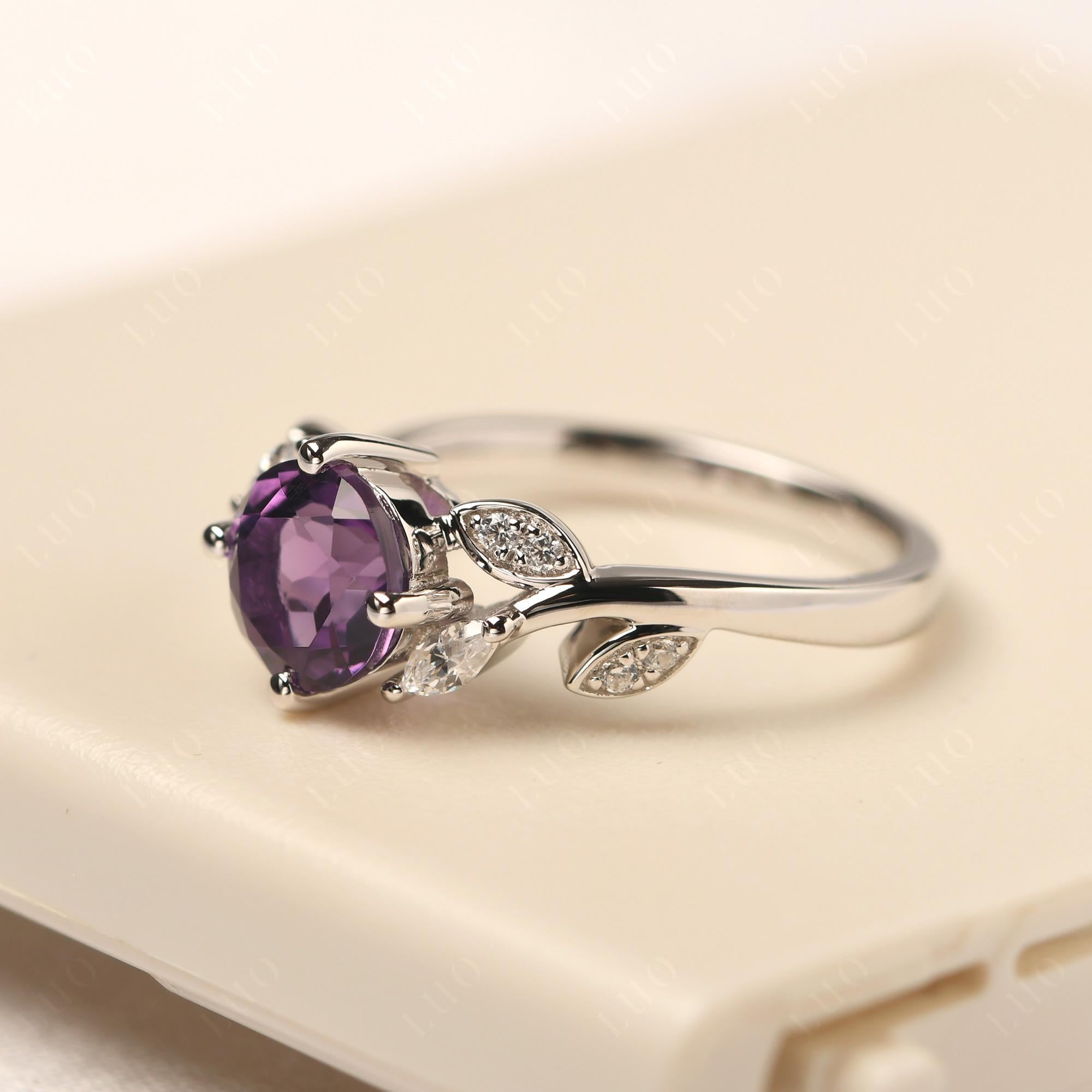 Vine Leaf Amethyst Engagement Ring - LUO Jewelry 