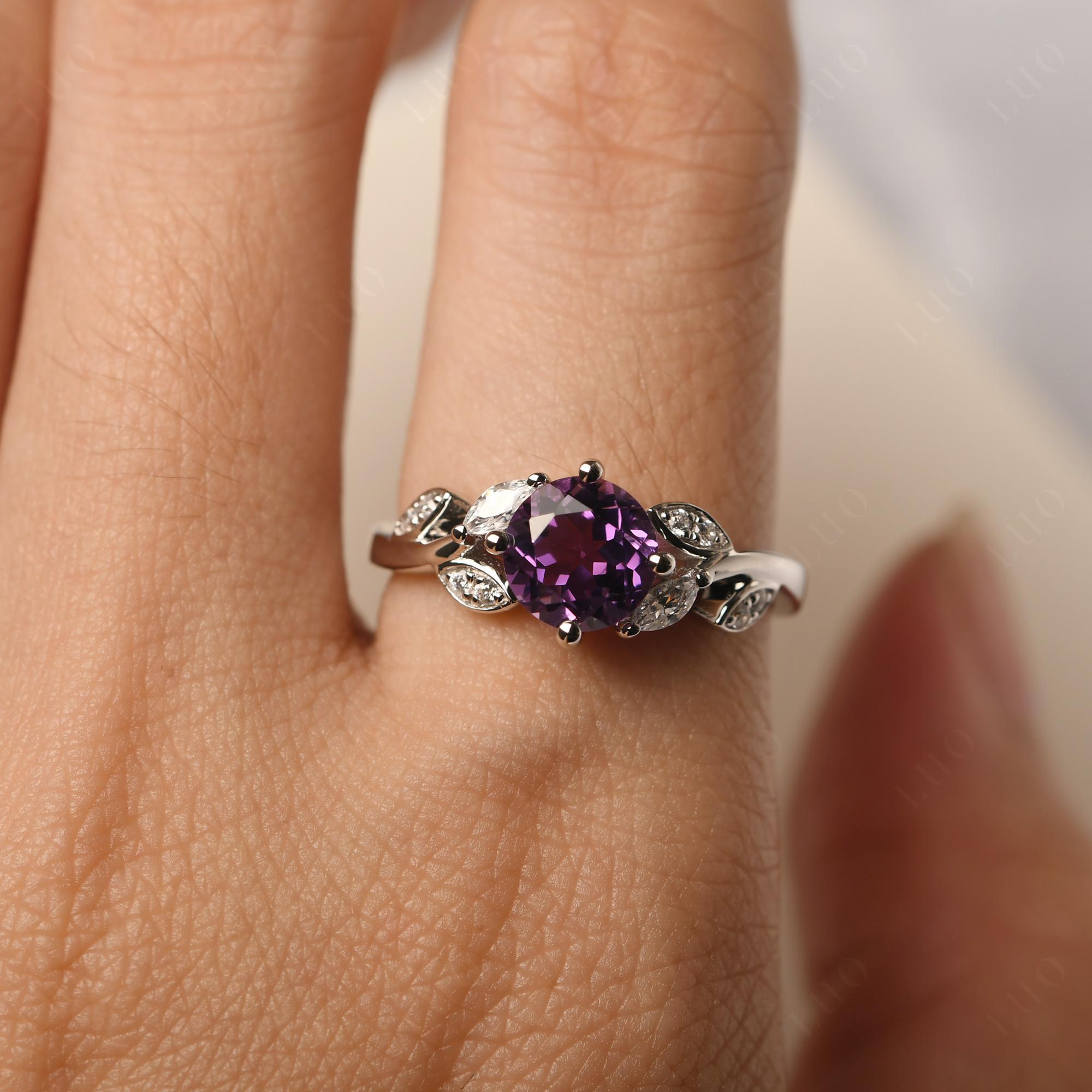 Vine Leaf Amethyst Engagement Ring - LUO Jewelry 