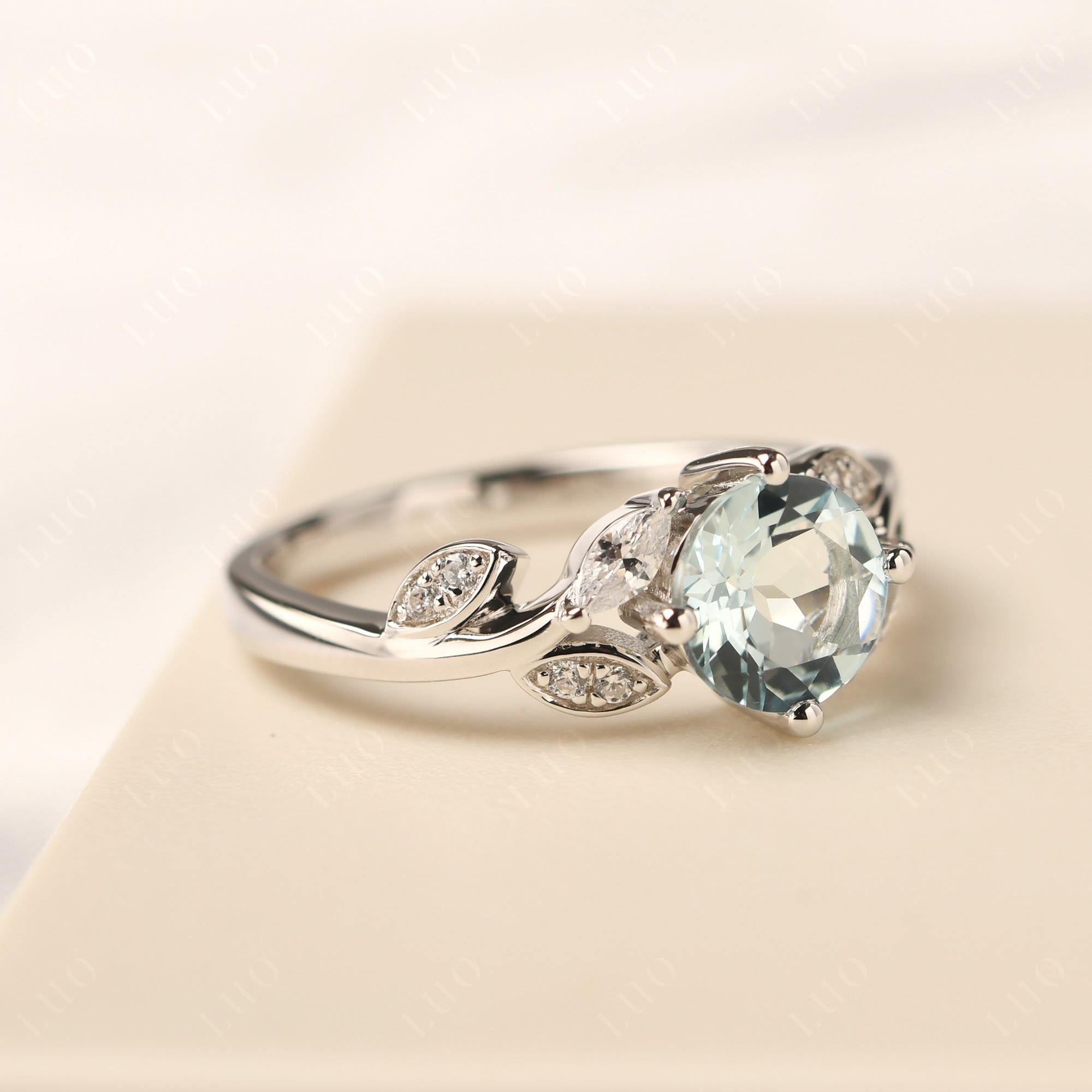 Vine Leaf Aquamarine Engagement Ring - LUO Jewelry 