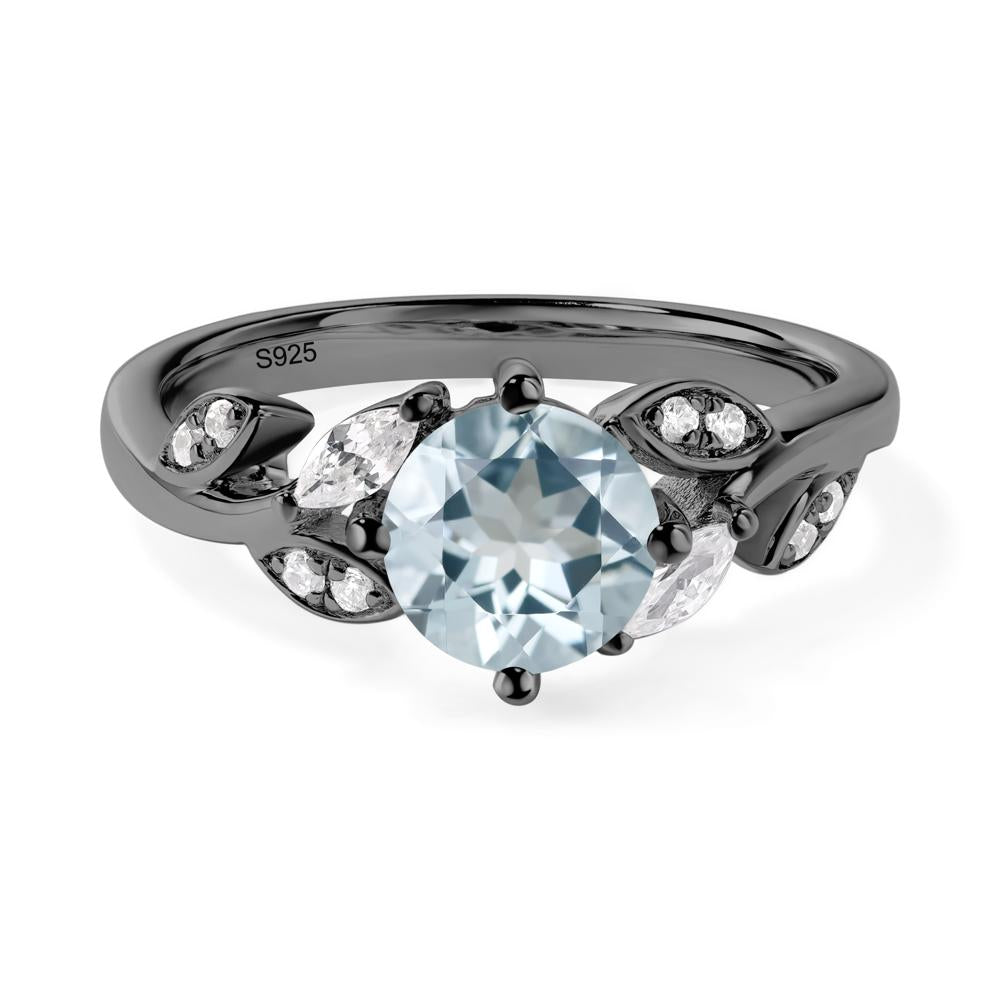 Vine Leaf Aquamarine Engagement Ring - LUO Jewelry #metal_black finish sterling silver