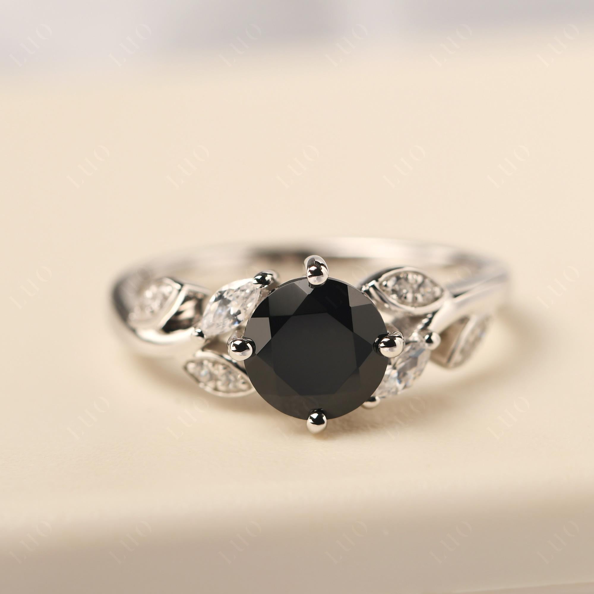 Vine Leaf Black Spinel Engagement Ring - LUO Jewelry 