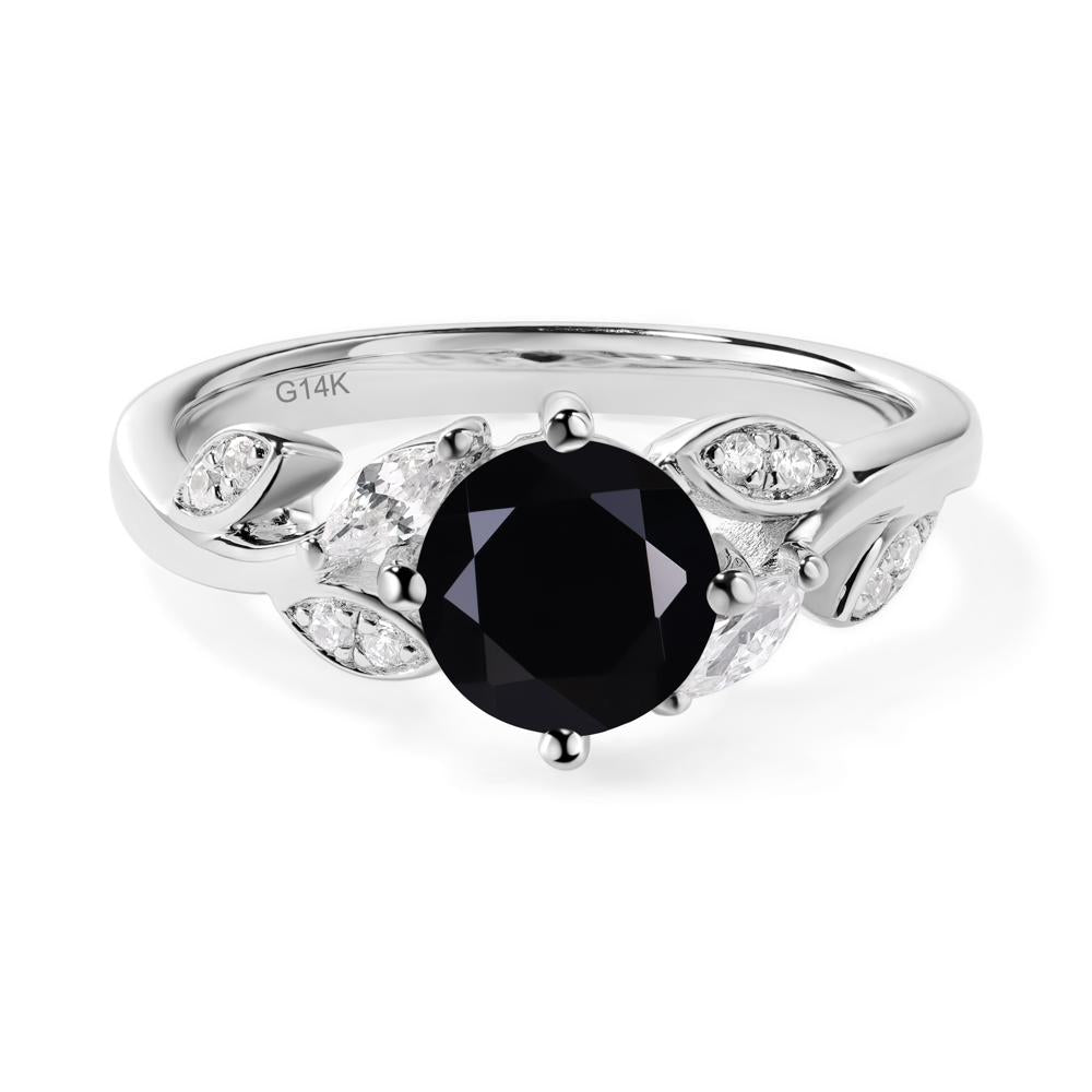 Vine Leaf Black Spinel Engagement Ring - LUO Jewelry #metal_14k white gold