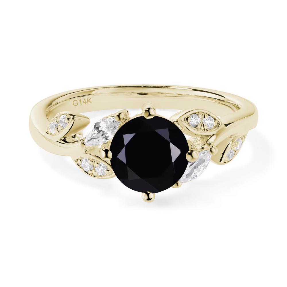 Vine Leaf Black Spinel Engagement Ring - LUO Jewelry #metal_14k yellow gold