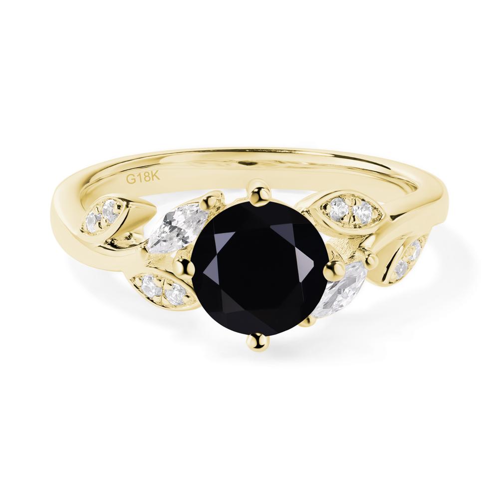 Vine Leaf Black Spinel Engagement Ring - LUO Jewelry #metal_18k yellow gold