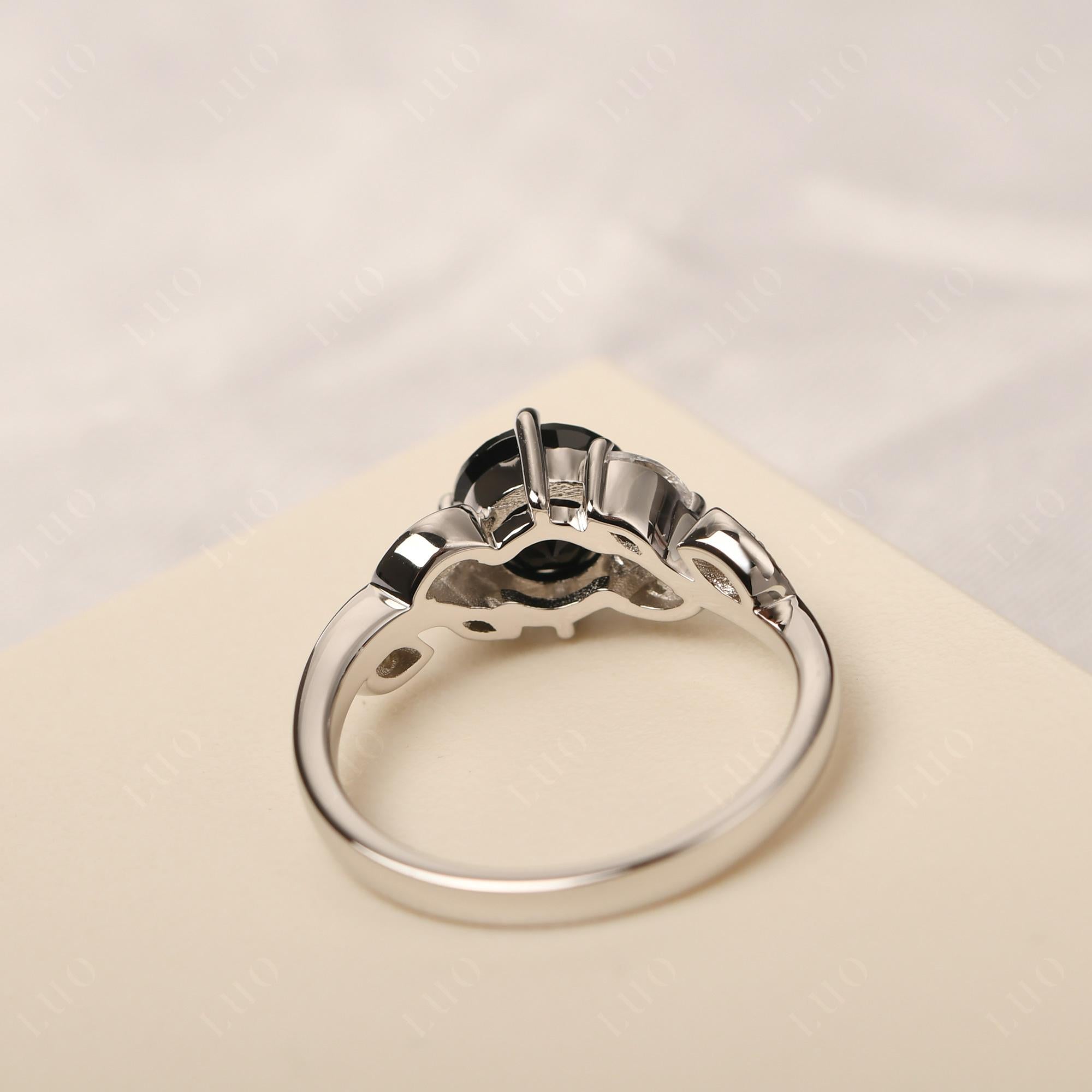 Vine Leaf Black Spinel Engagement Ring - LUO Jewelry 