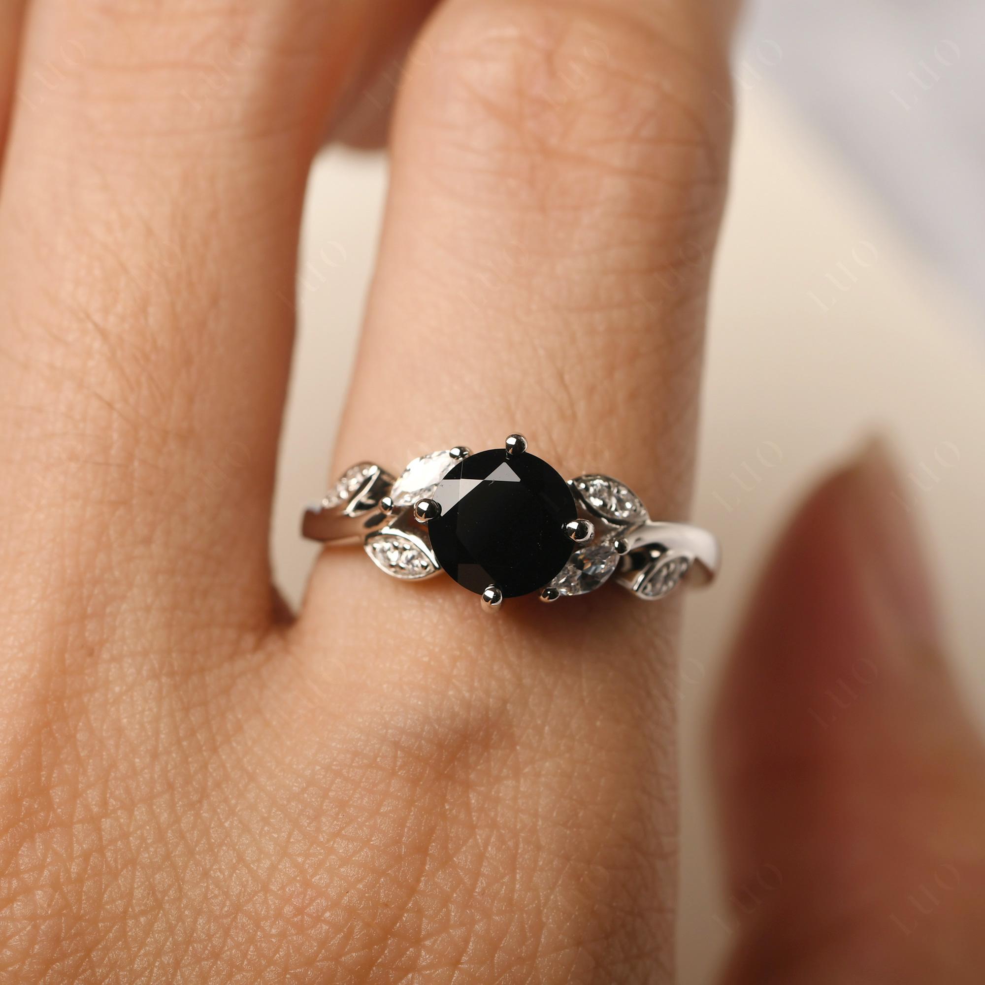 Vine Leaf Black Spinel Engagement Ring - LUO Jewelry 