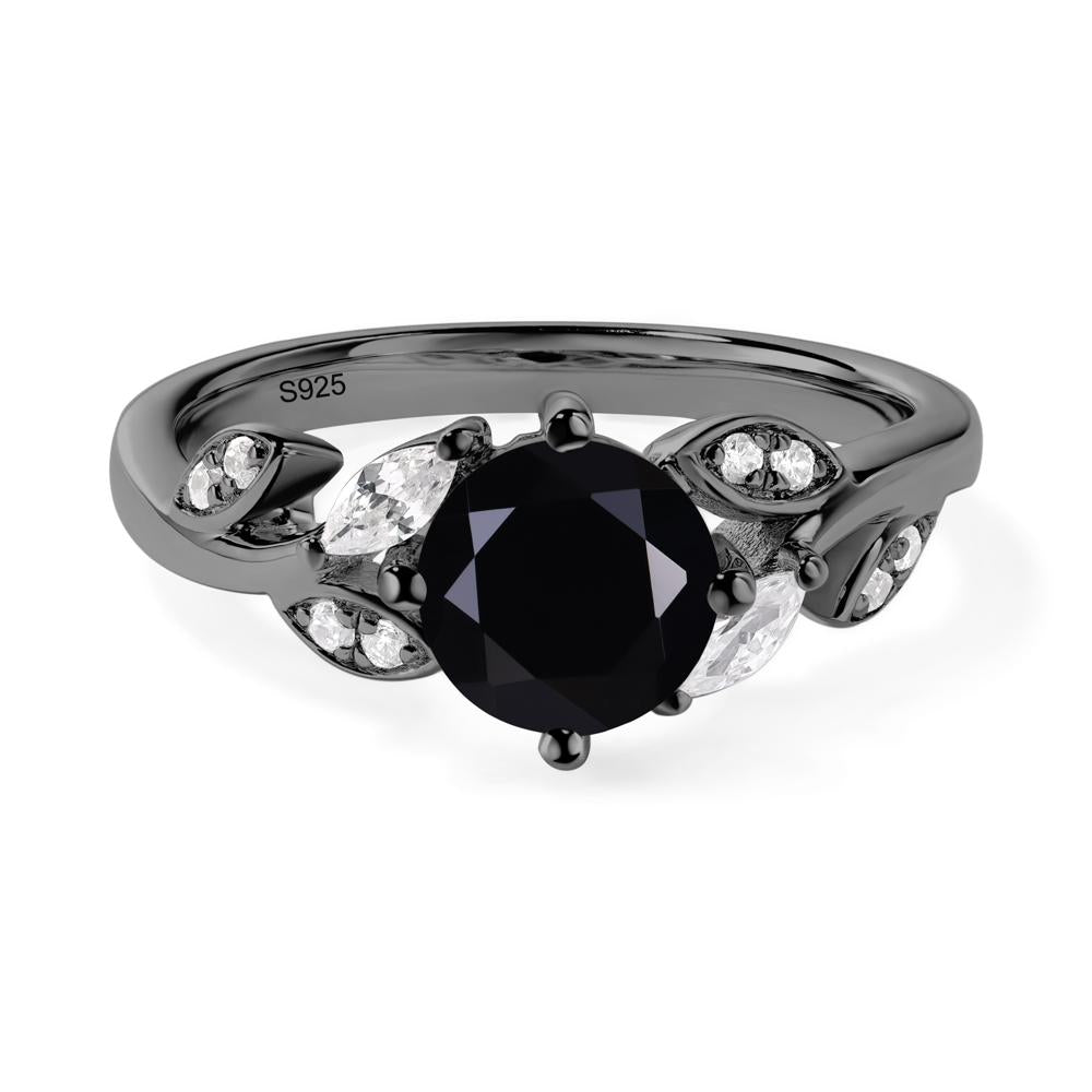 Vine Leaf Black Spinel Engagement Ring - LUO Jewelry #metal_black finish sterling silver