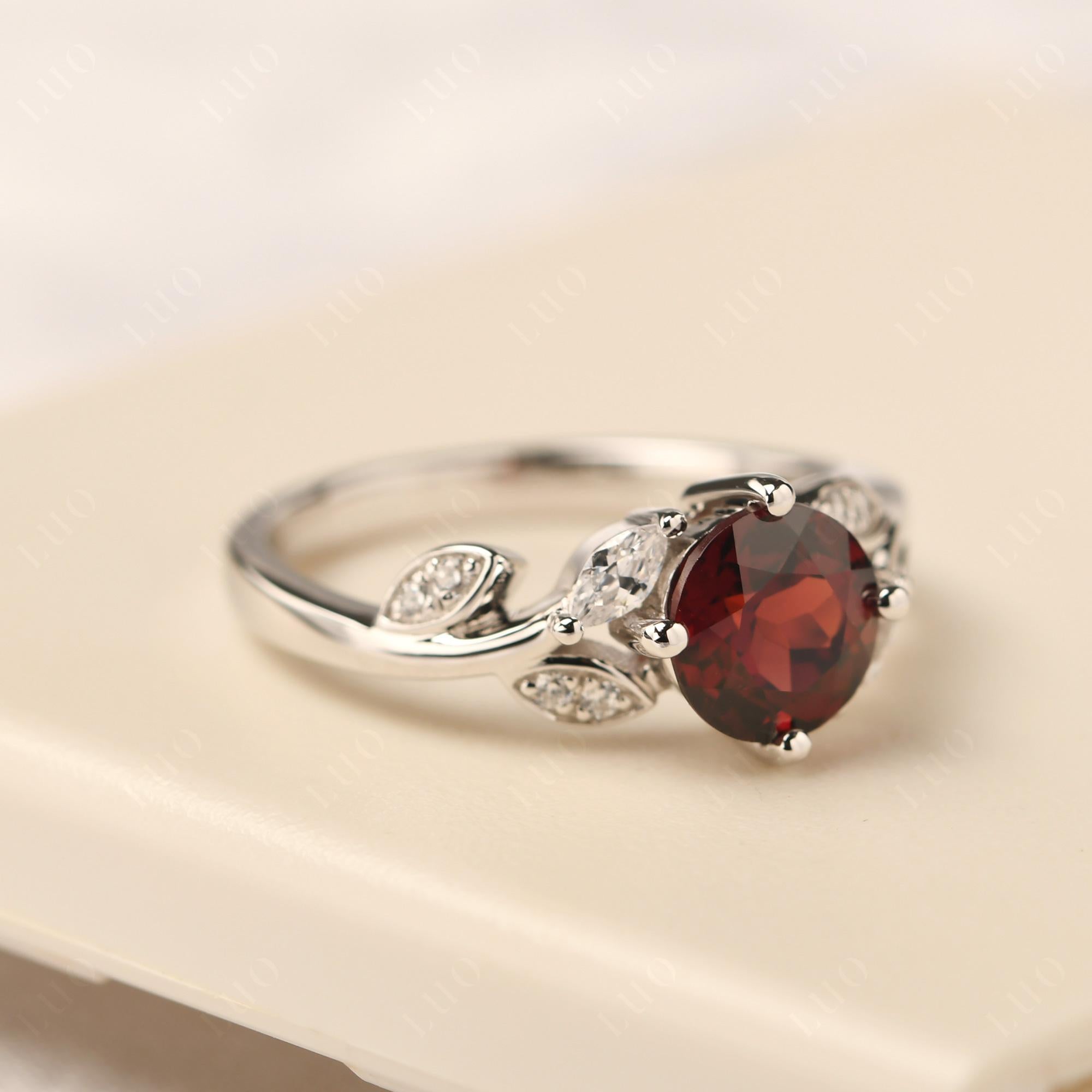 Vine Leaf Garnet Engagement Ring - LUO Jewelry 