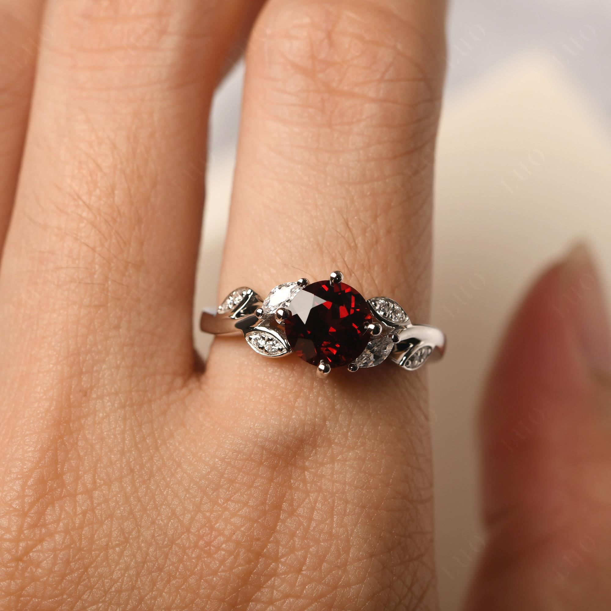 Vine Leaf Garnet Engagement Ring - LUO Jewelry 