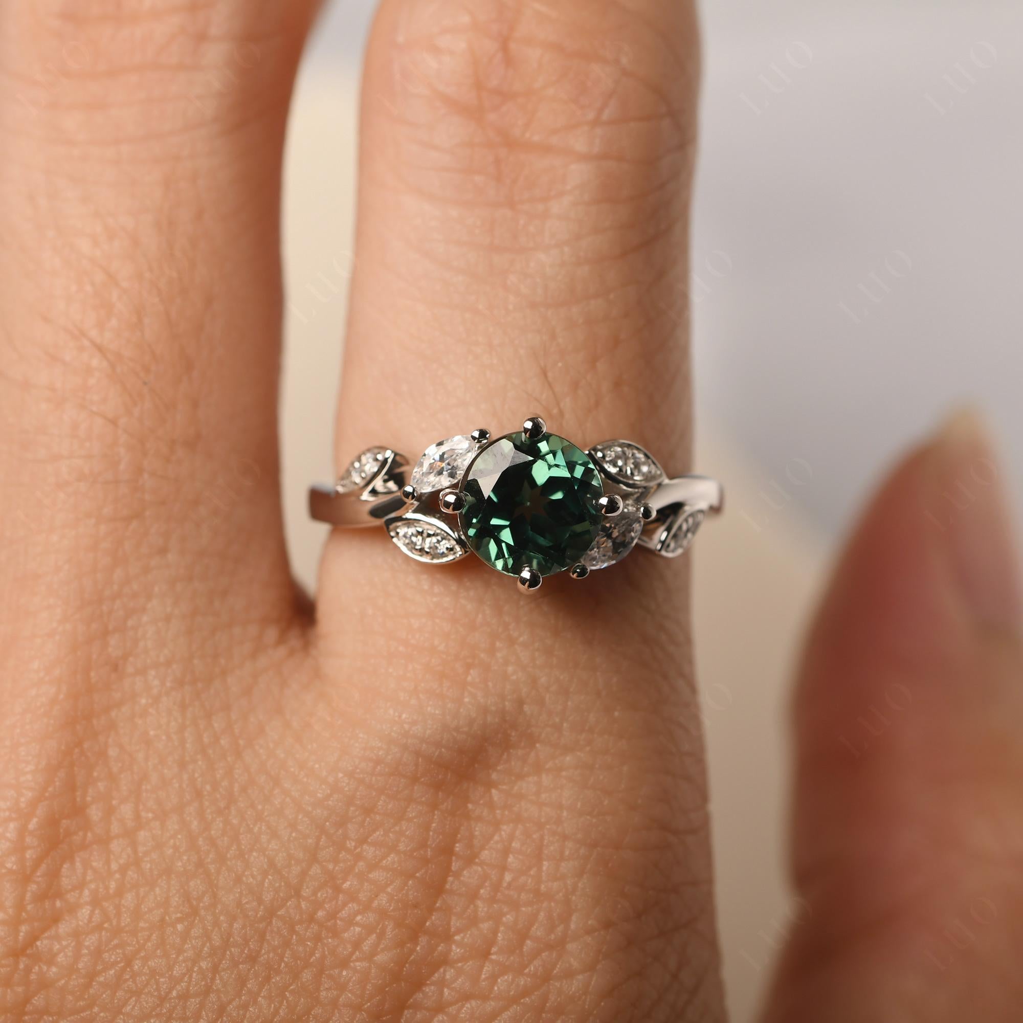 Vine Leaf Green Sapphire Engagement Ring - LUO Jewelry 