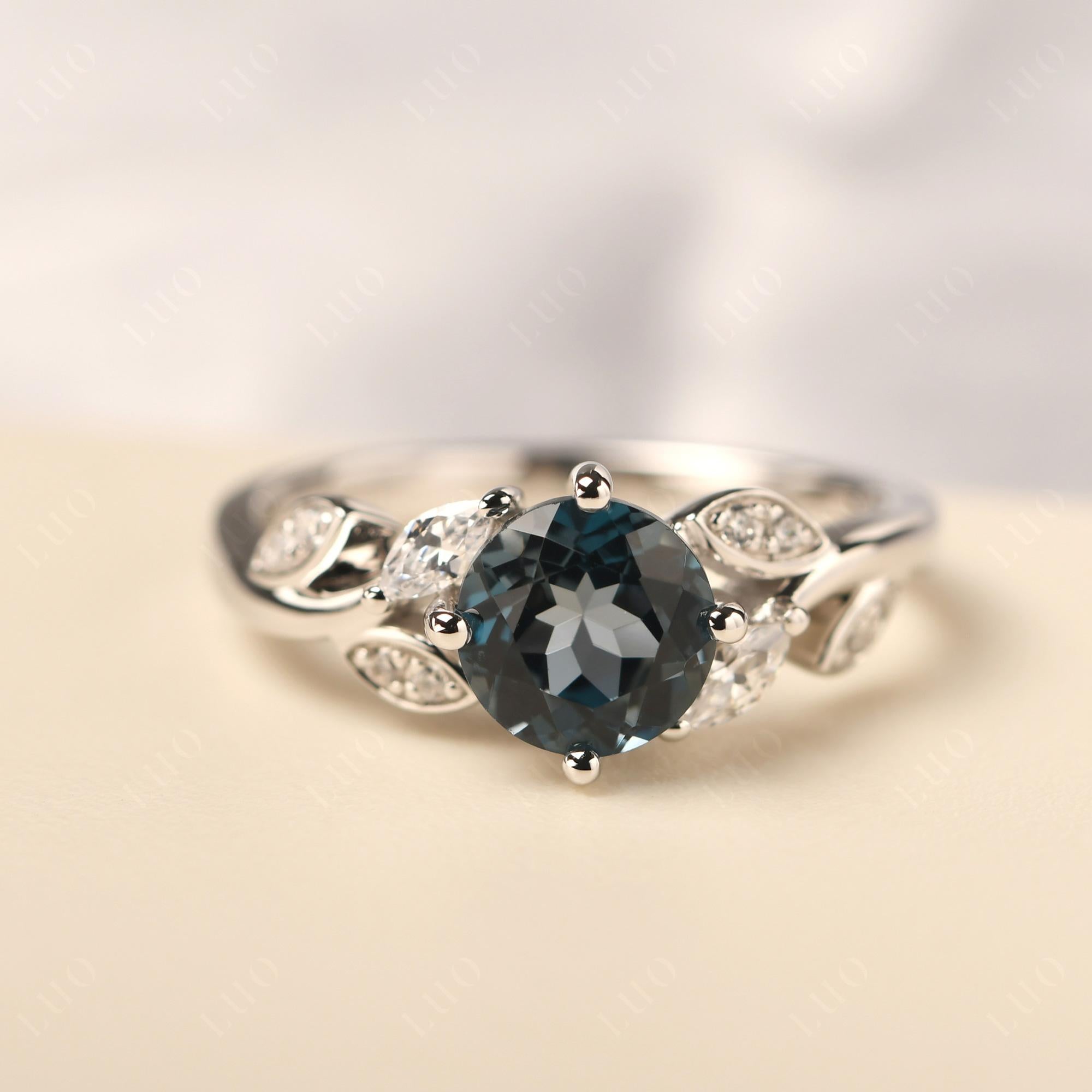 Vine Leaf London Blue Topaz Engagement Ring - LUO Jewelry 