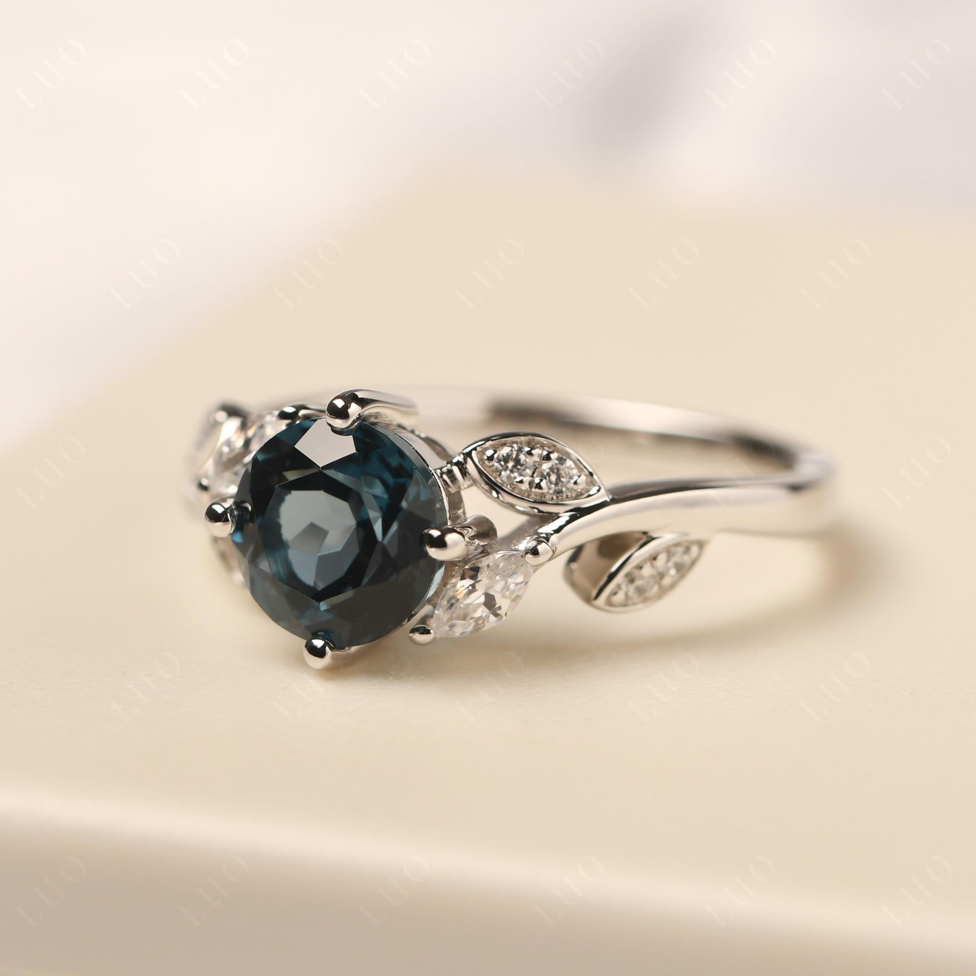 Vine Leaf London Blue Topaz Engagement Ring - LUO Jewelry 