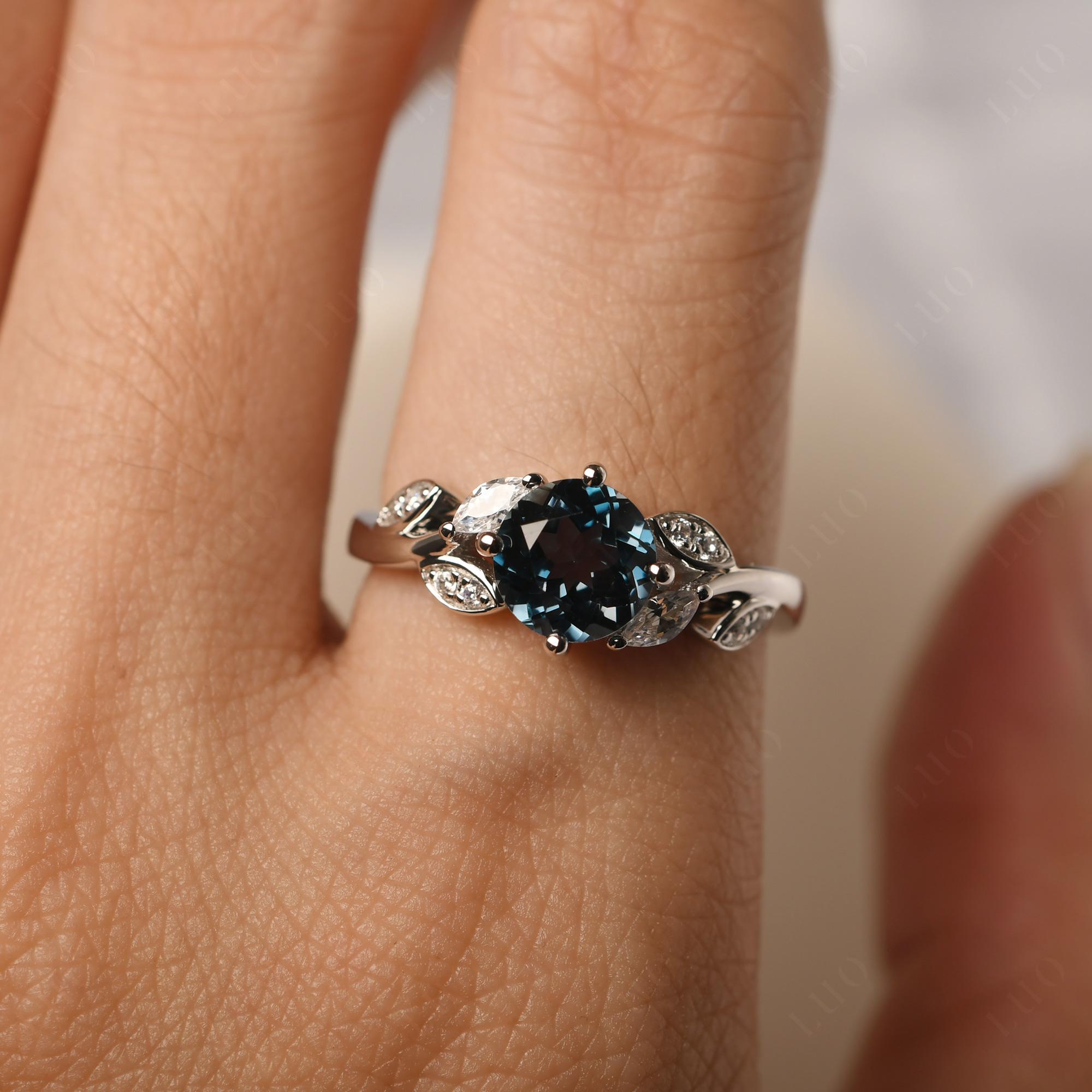 Vine Leaf London Blue Topaz Engagement Ring - LUO Jewelry 