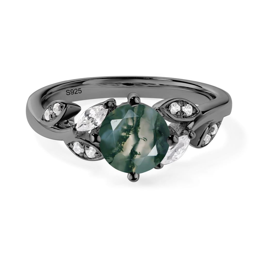 Vine Leaf Moss Agate Engagement Ring - LUO Jewelry #metal_black finish sterling silver