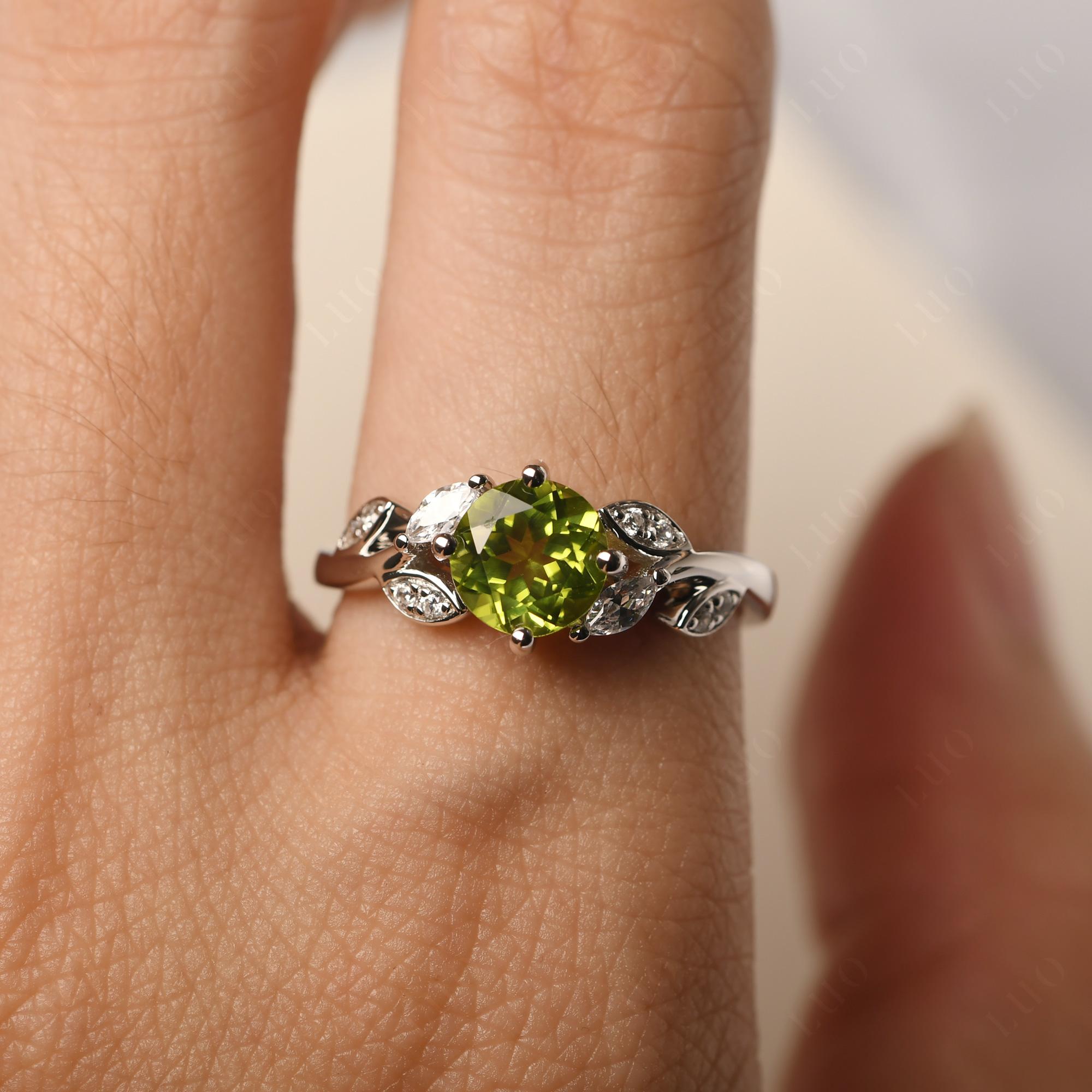 Vine Leaf Peridot Engagement Ring - LUO Jewelry 