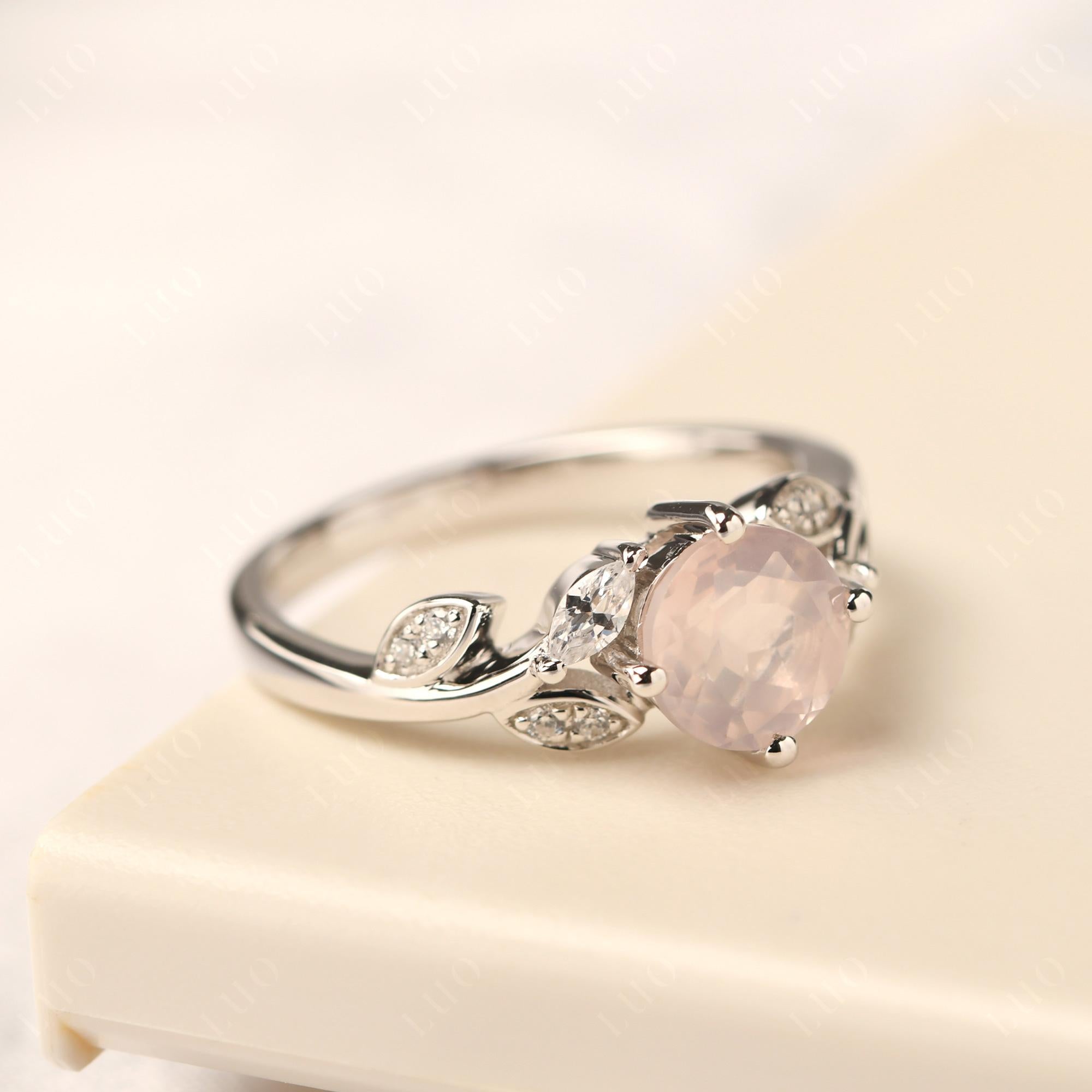 Vine Leaf Rose Quartz Engagement Ring - LUO Jewelry 