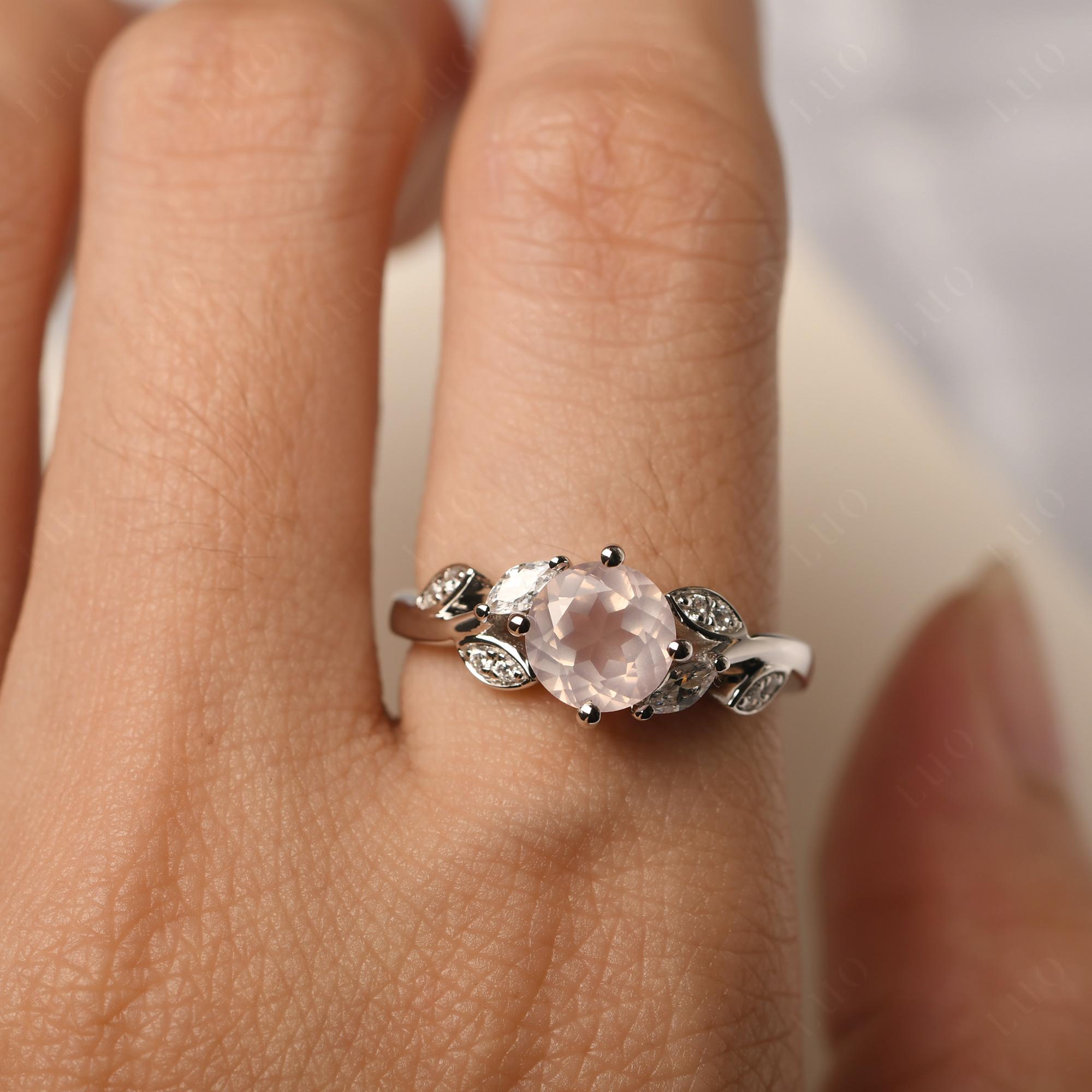 Vine Leaf Rose Quartz Engagement Ring - LUO Jewelry 