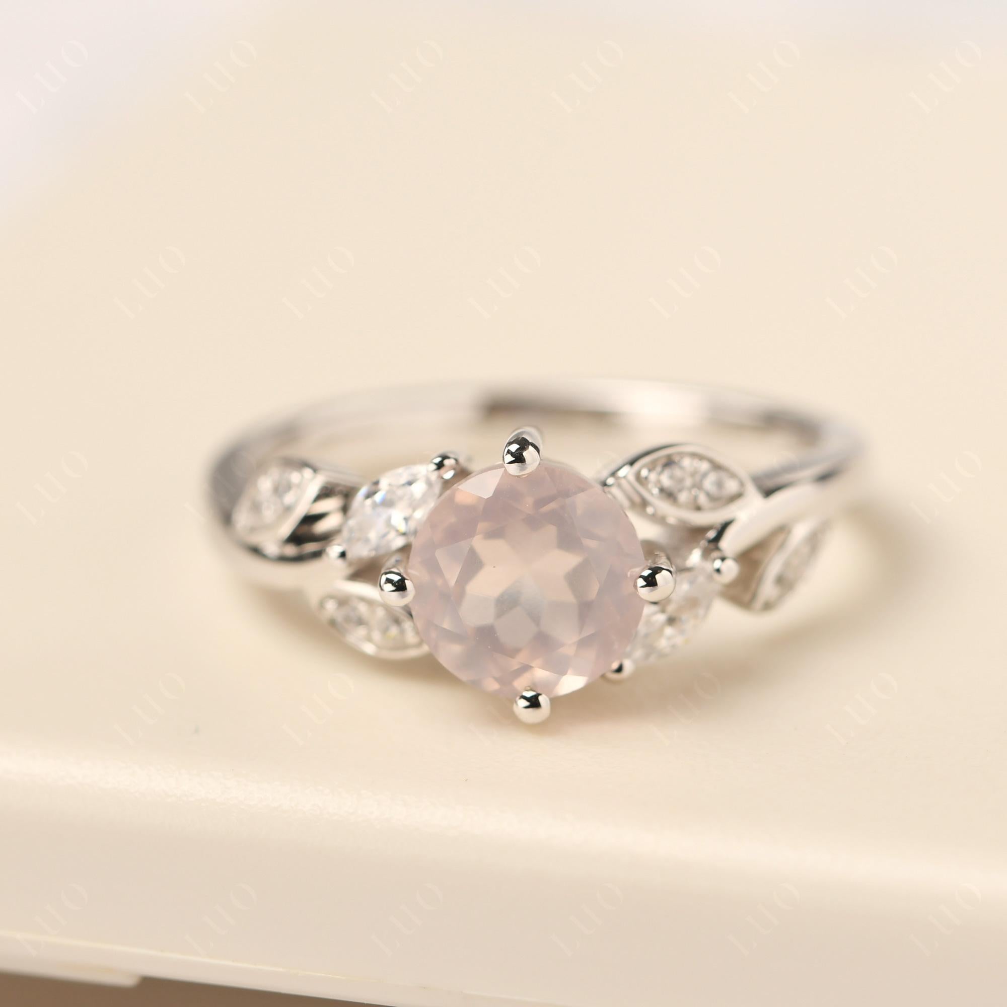 Vine Leaf Rose Quartz Engagement Ring - LUO Jewelry 