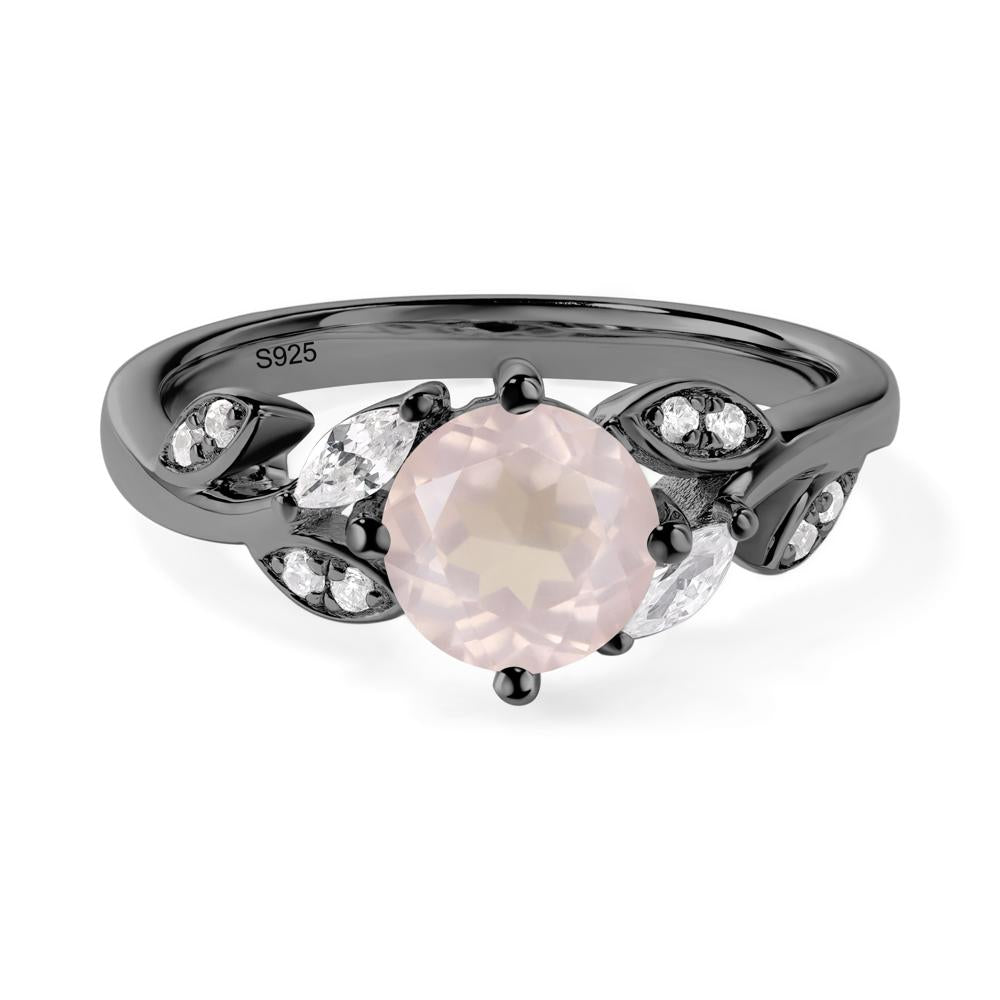 Vine Leaf Rose Quartz Engagement Ring - LUO Jewelry #metal_black finish sterling silver