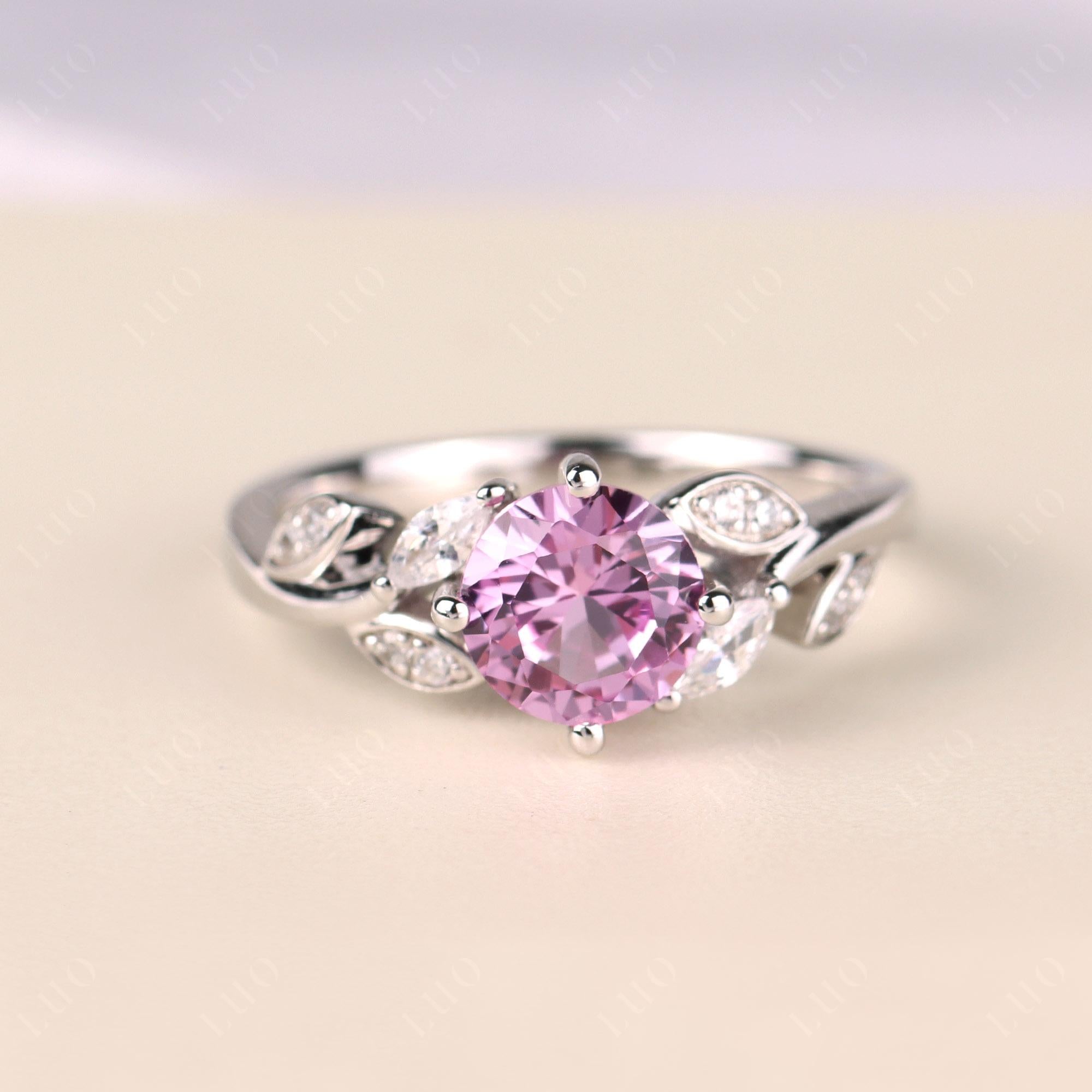 Vine Leaf Pink Sapphire Engagement Ring - LUO Jewelry 