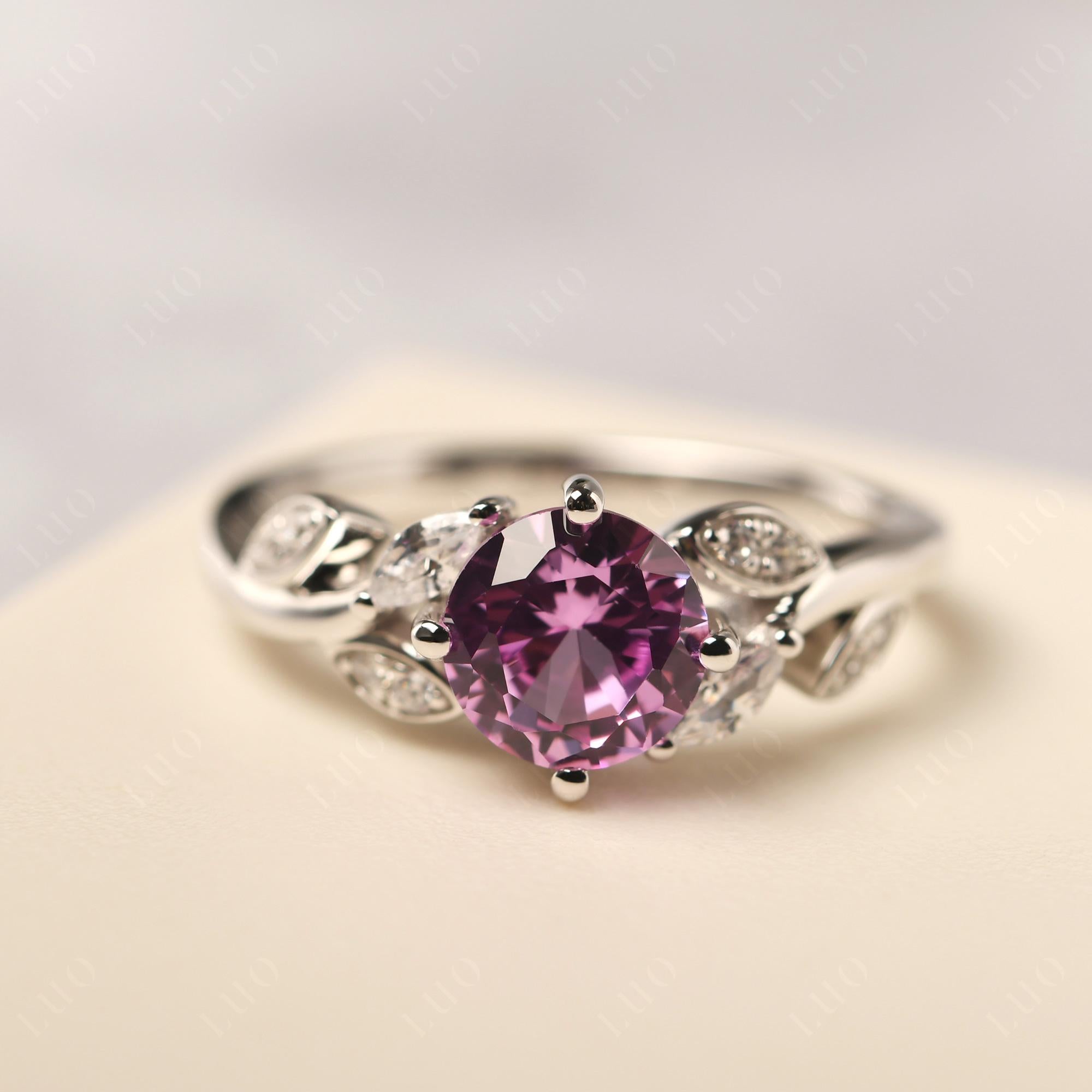 Vine Leaf Pink Sapphire Engagement Ring - LUO Jewelry 