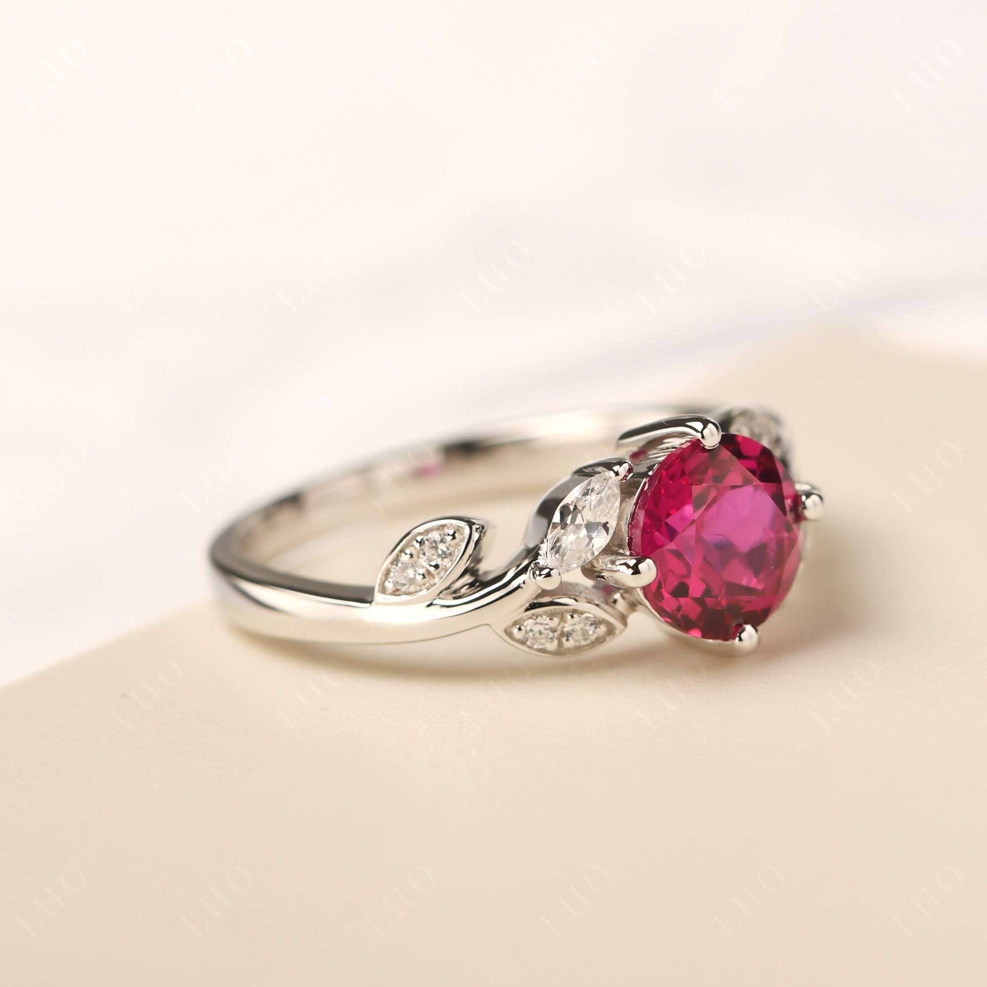 Vine Leaf Ruby Engagement Ring - LUO Jewelry 