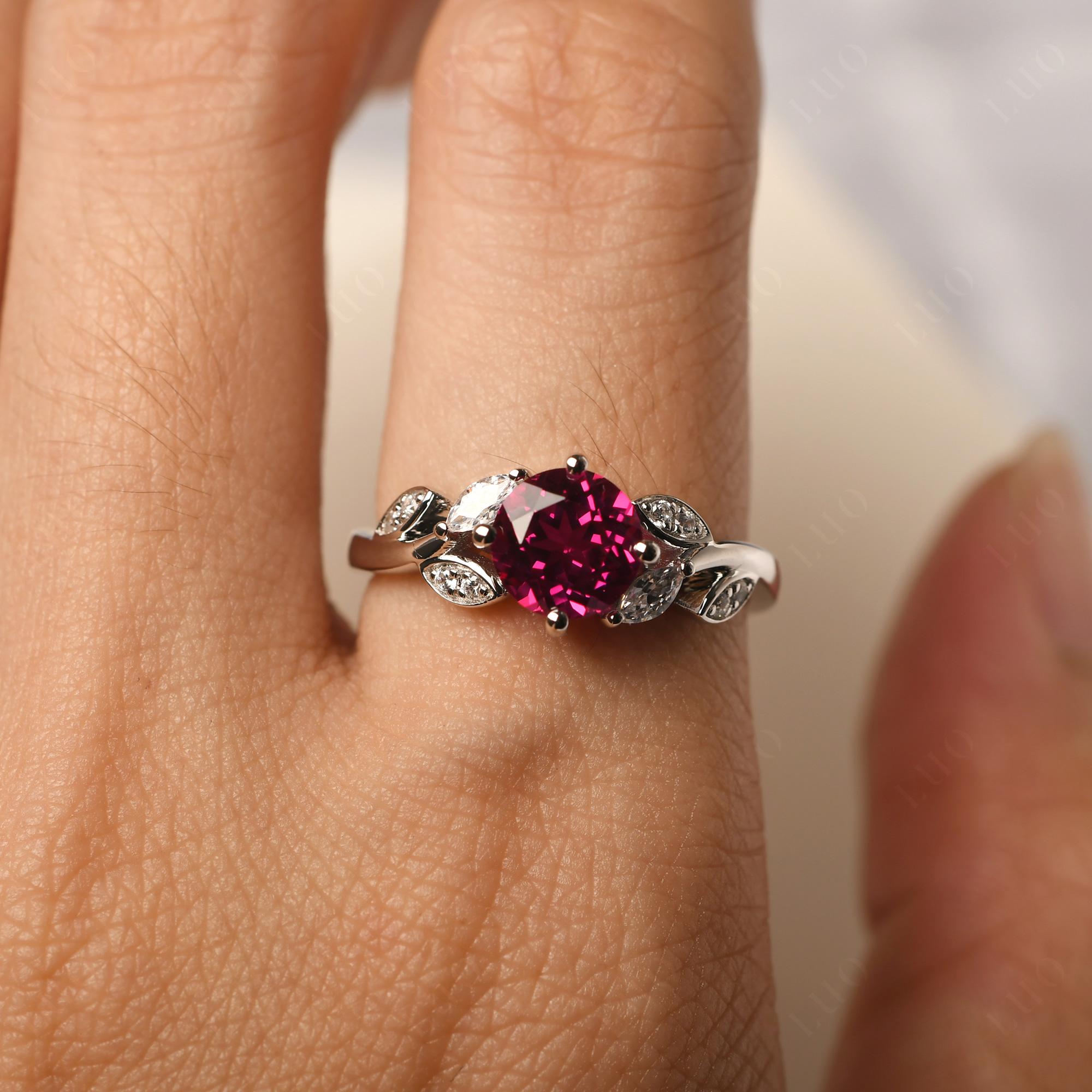 Vine Leaf Ruby Engagement Ring - LUO Jewelry 