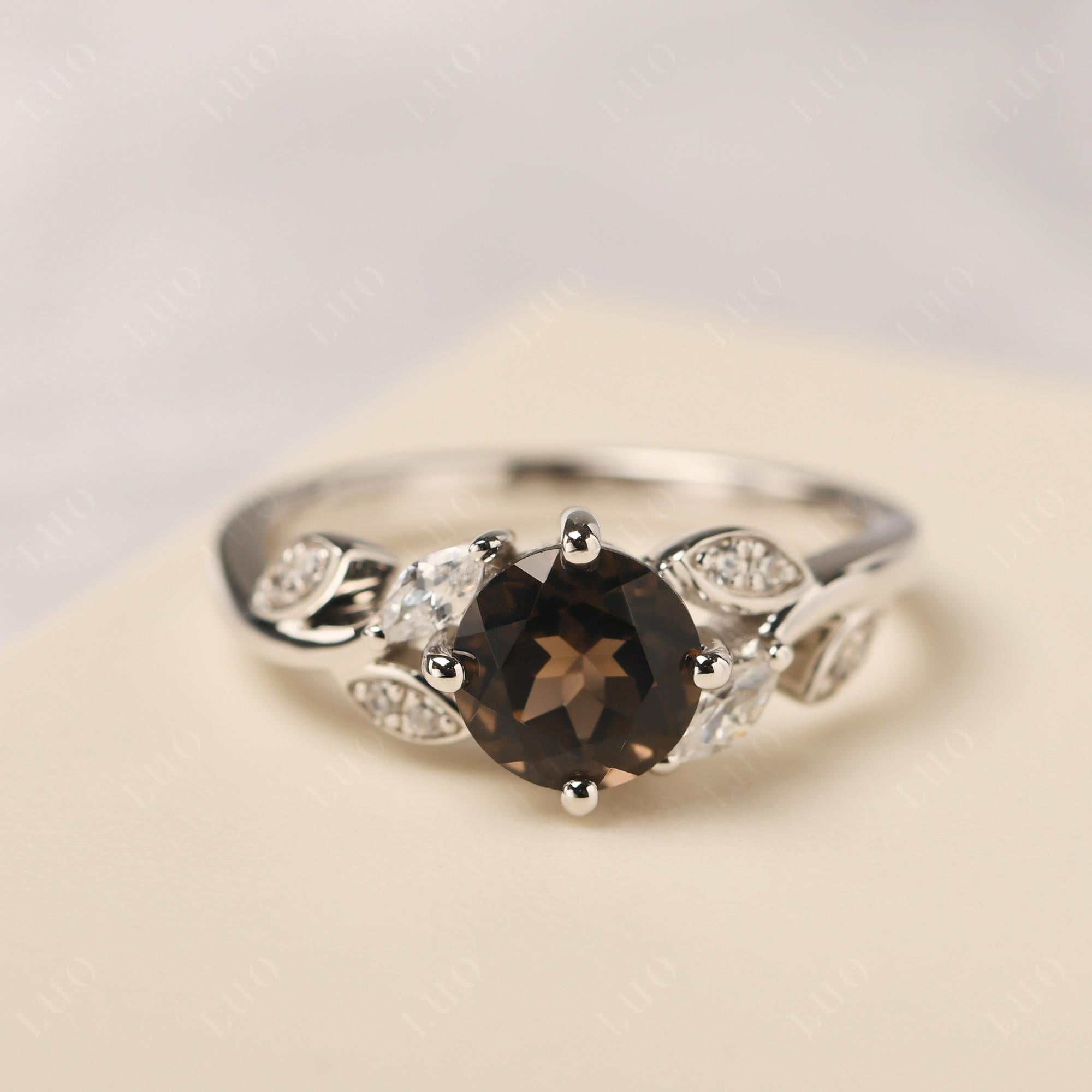 Vine Leaf Smoky Quartz Engagement Ring - LUO Jewelry 