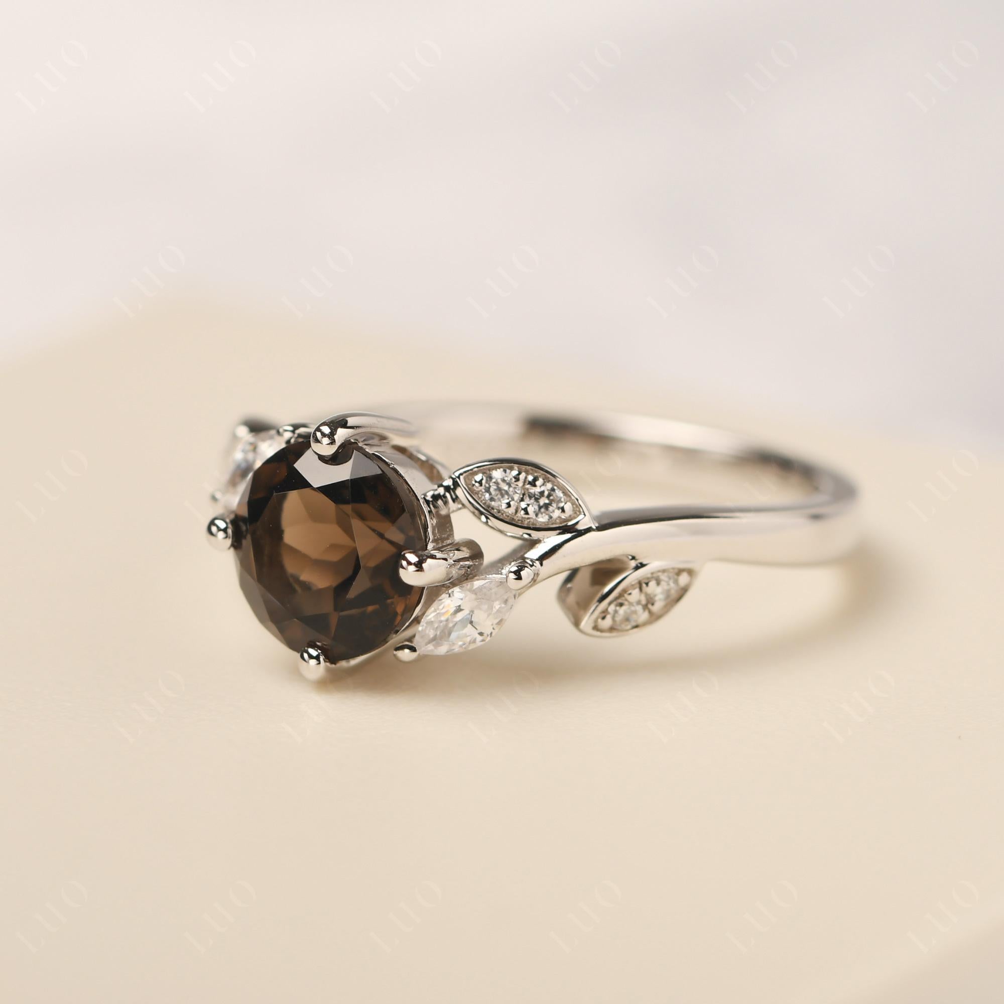 Vine Leaf Smoky Quartz Engagement Ring - LUO Jewelry 