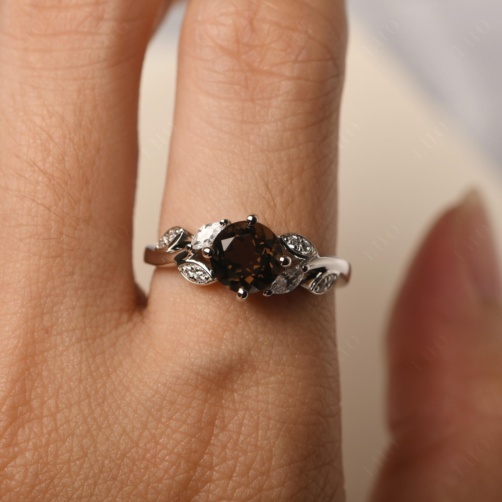 Vine Leaf Smoky Quartz Engagement Ring - LUO Jewelry 