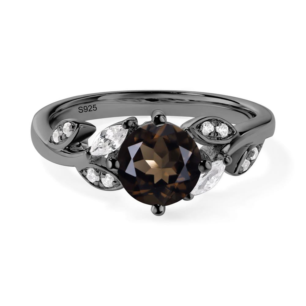 Vine Leaf Smoky Quartz Engagement Ring - LUO Jewelry #metal_black finish sterling silver