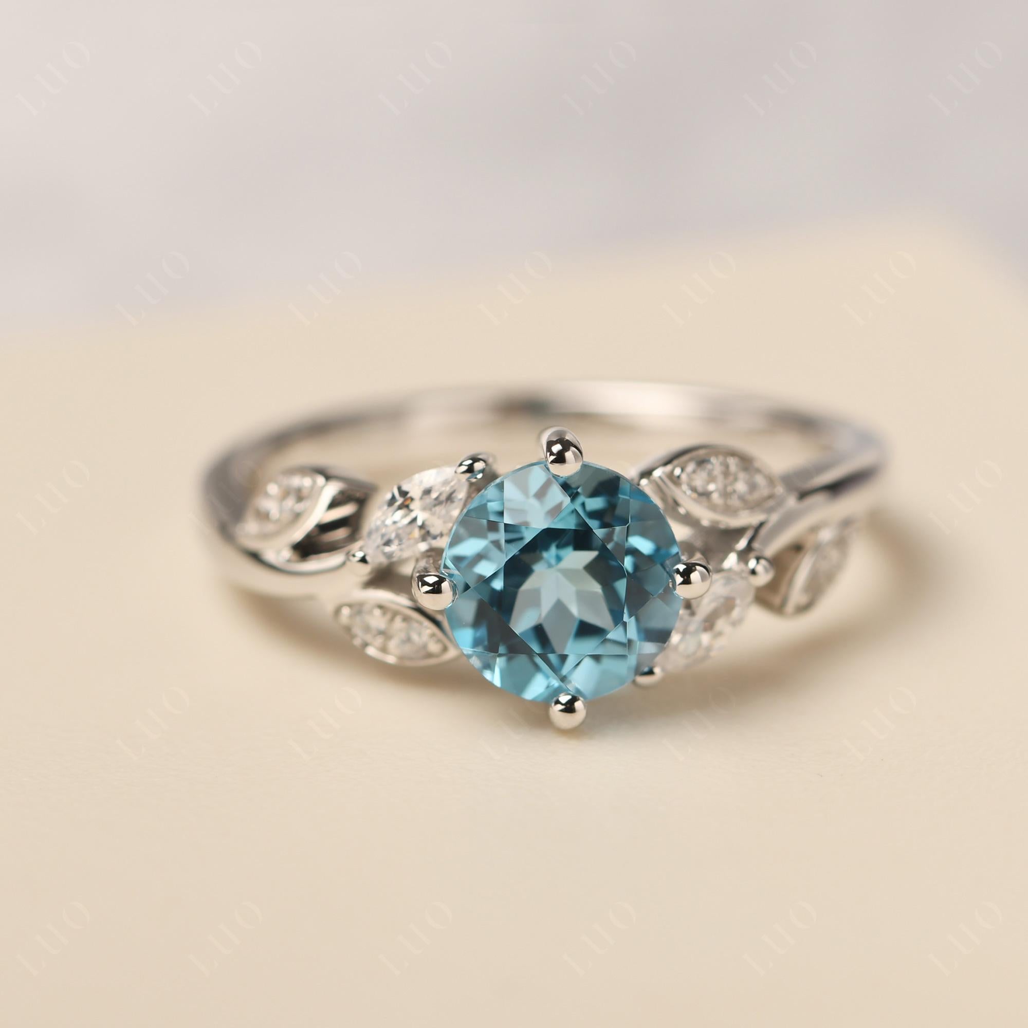 Vine Leaf Swiss Blue Topaz Engagement Ring - LUO Jewelry 